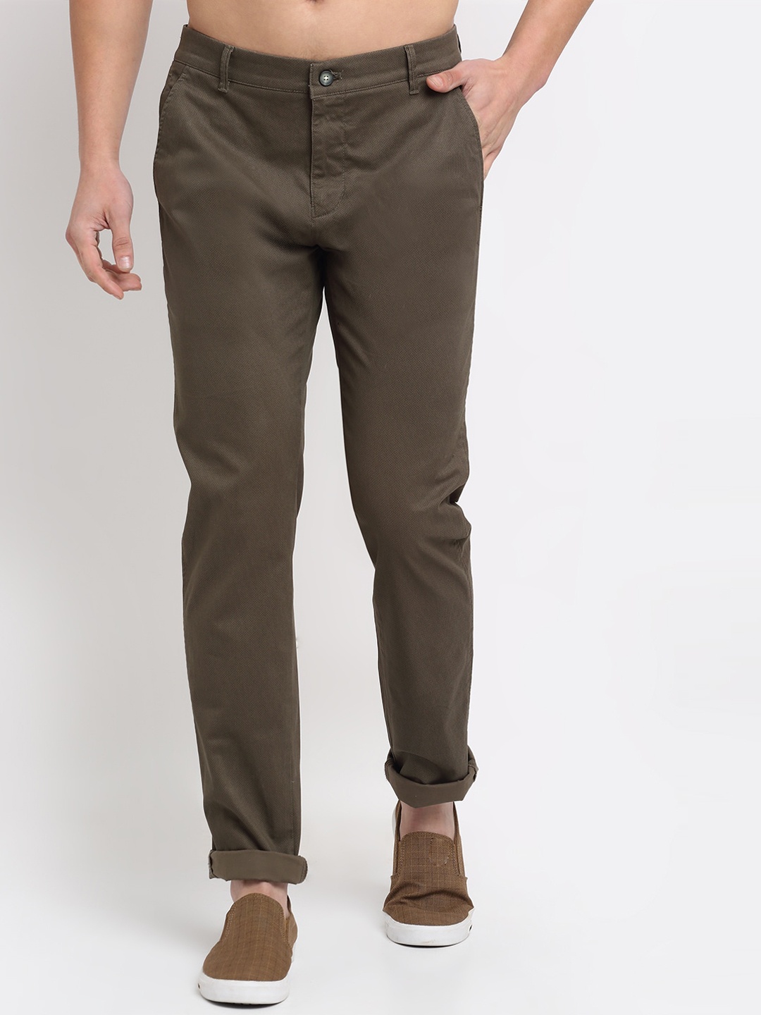 

Cantabil Men Olive Green Original Pure Cotton Chinos Trousers