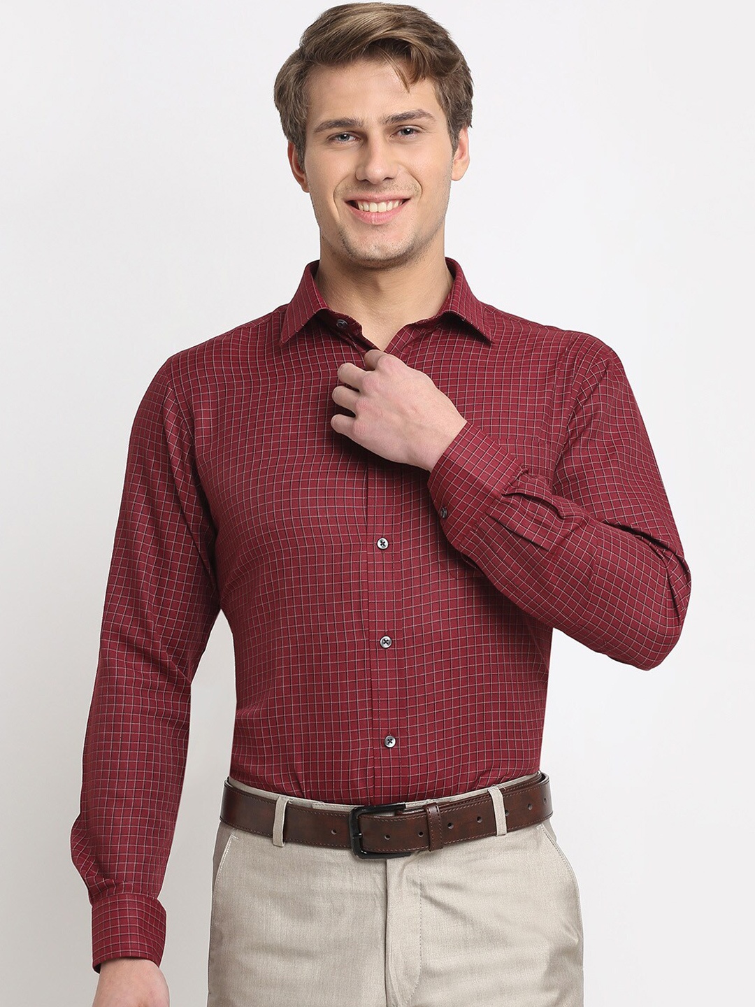 Cantabil Men Maroon Original Printed Pure Cotton Formal Shirt