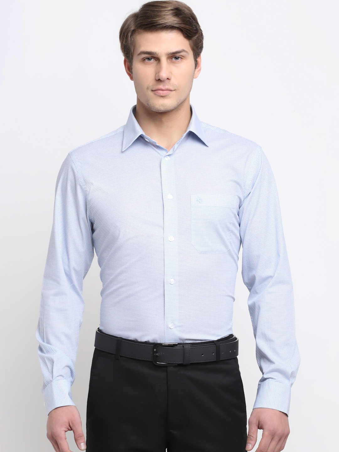 

Cantabil Men Blue Original Geometric Printed Pure Cotton Formal Shirt