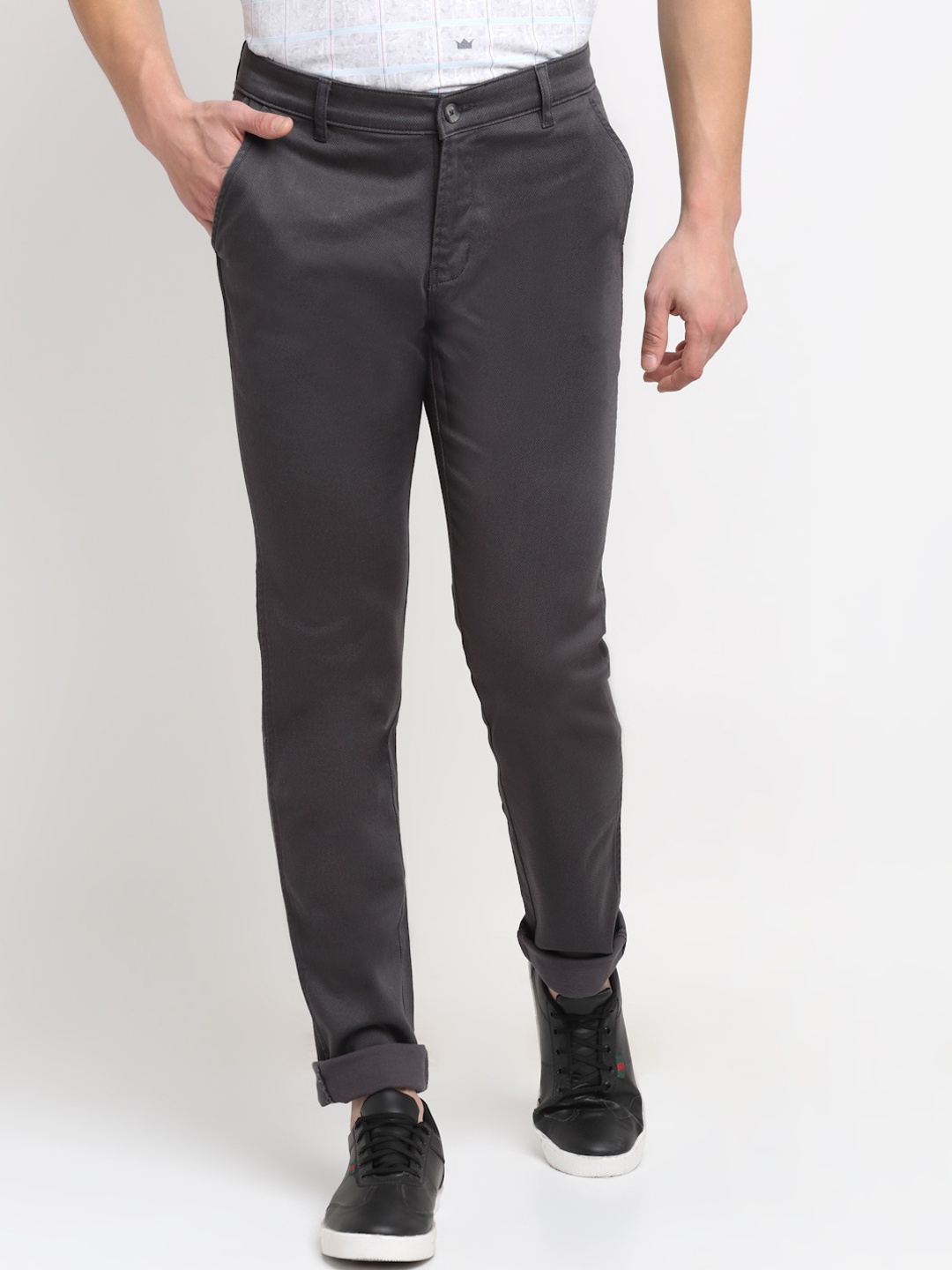 

Cantabil Men Grey Pure Cotton Trousers