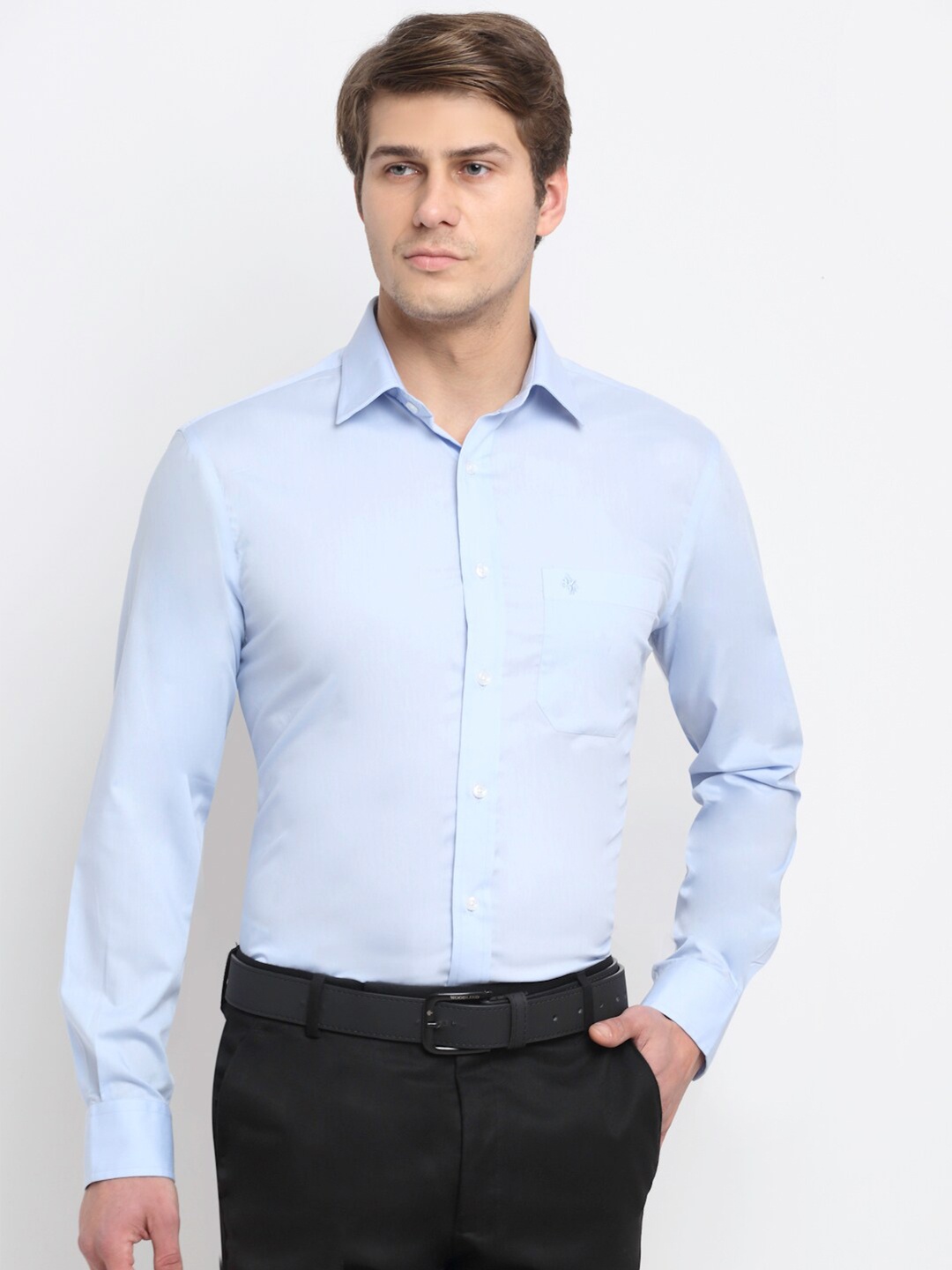 Cantabil Men Blue Solid Pure Cotton Regular Fit Formal Shirt