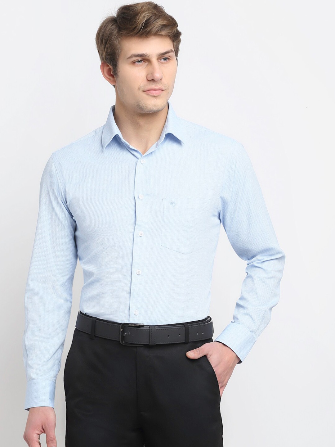 

Cantabil Men Blue Self Design Cotton Original Formal Shirt