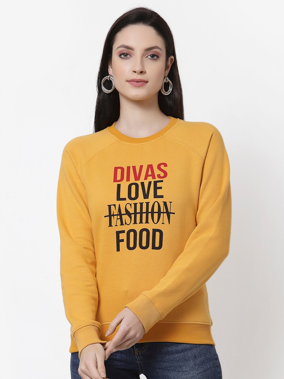 

Club York Women Yellow & Black Printed Cotton Sweatshirt