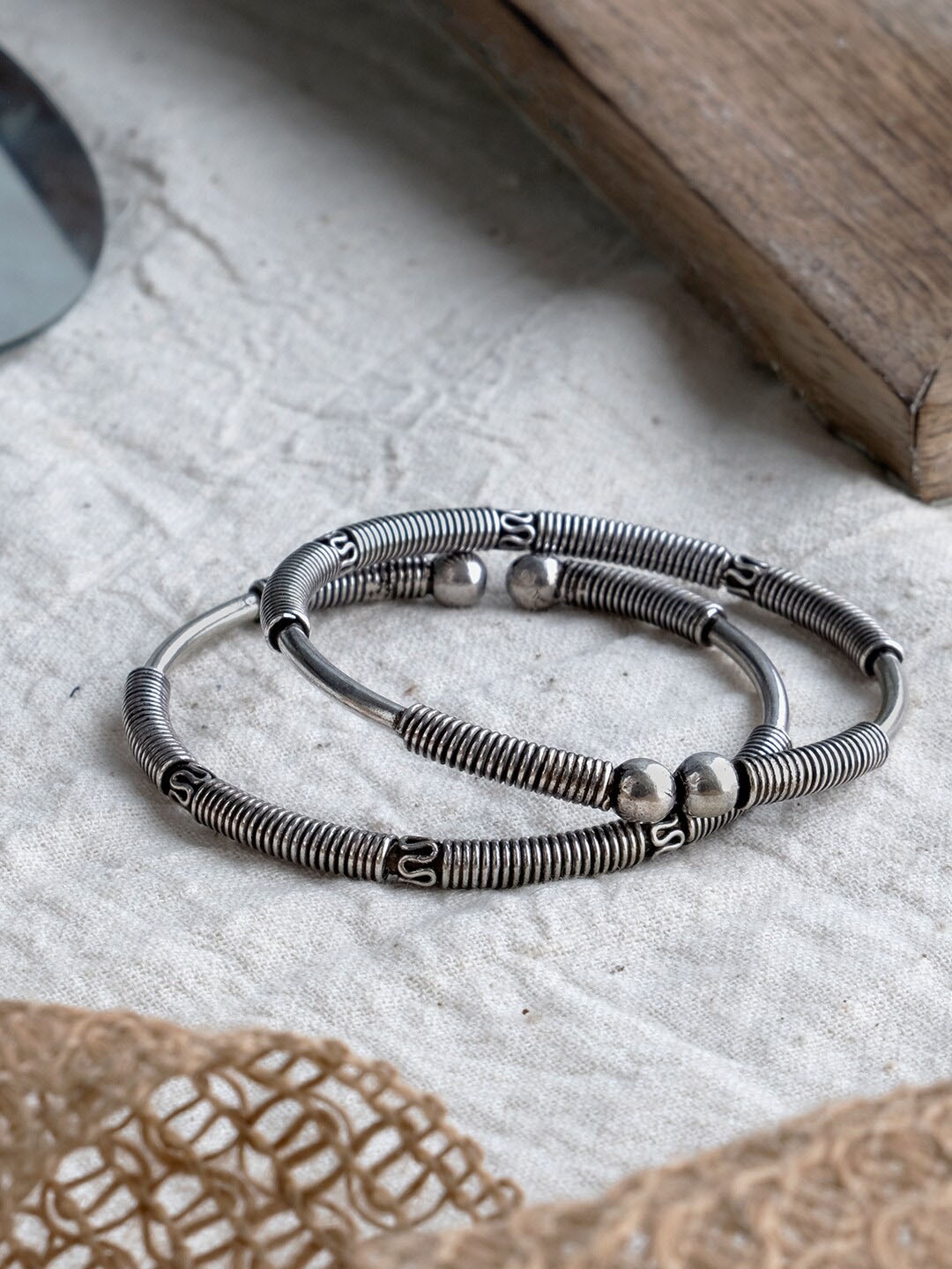 

Infuzze Set Of 2 Silver-Plated Ethnic Bangle