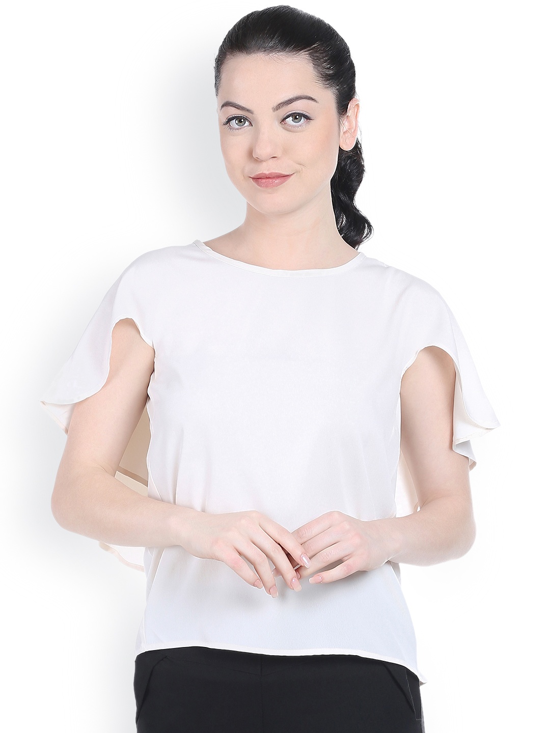 

Style Quotient Women Off-White Cape Top