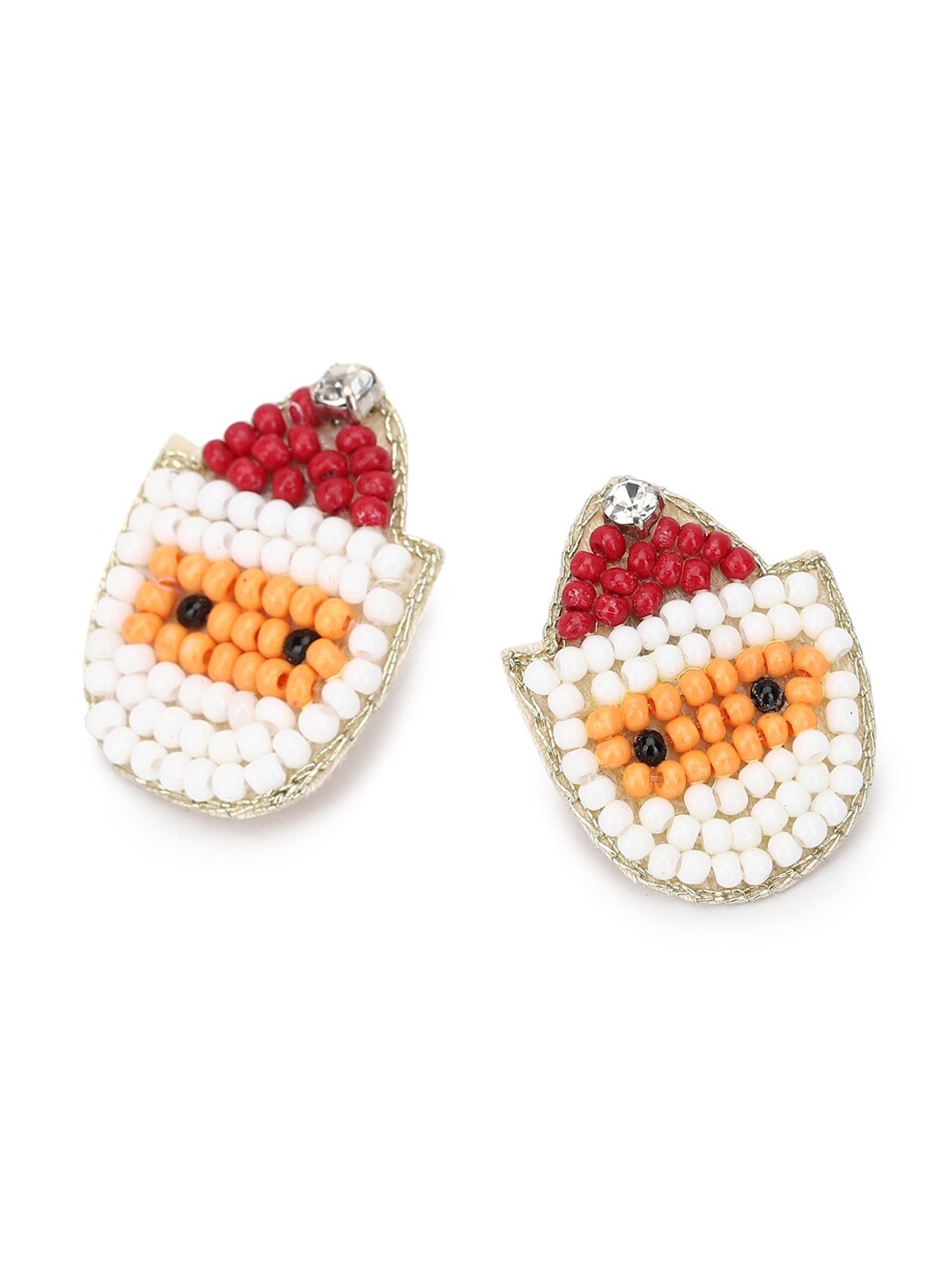 

FOREVER 21 White & Red Contemporary Beaded Studs Earrings