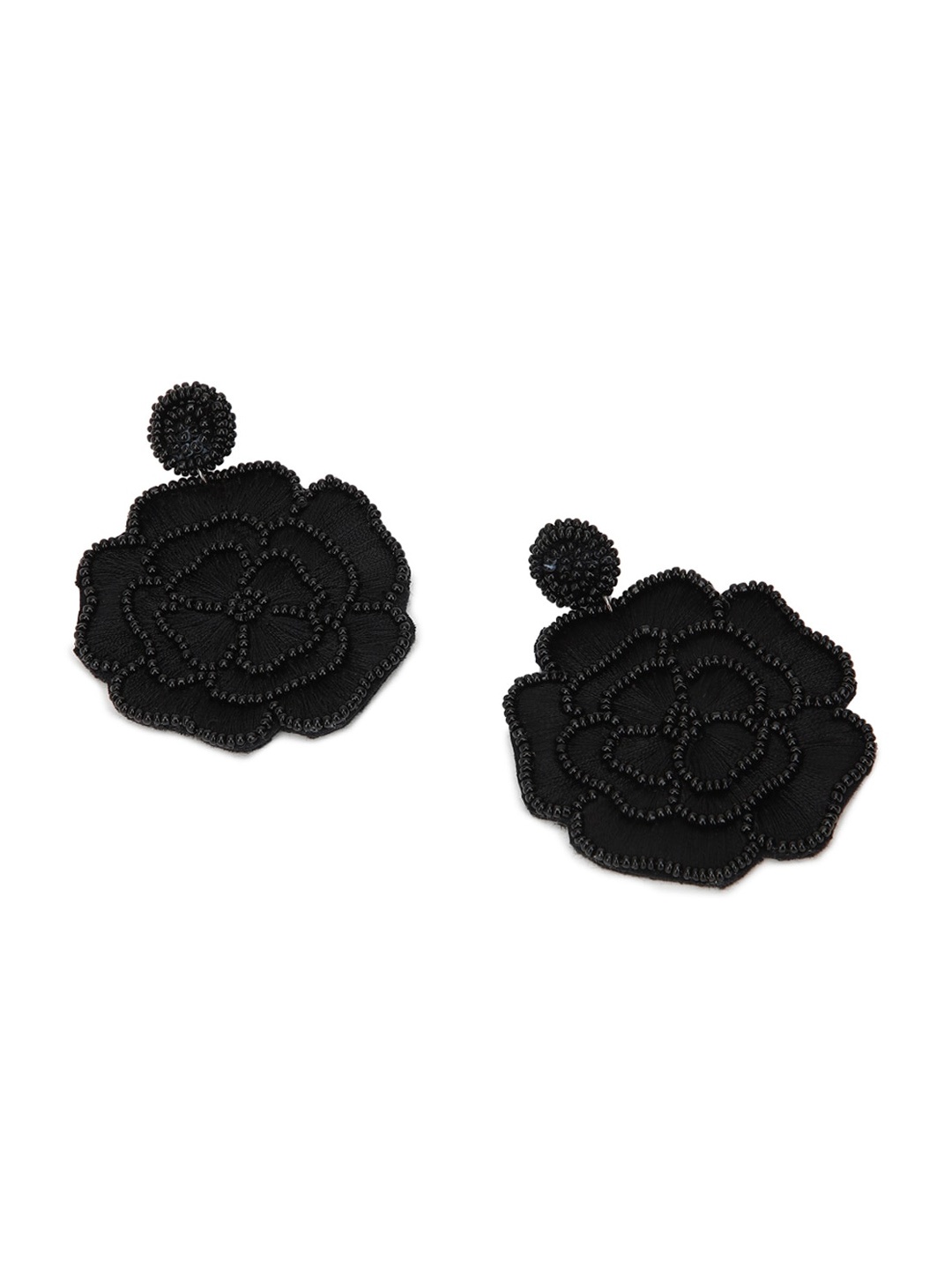 

FOREVER 21 Black Floral Contemporary Drop Earrings