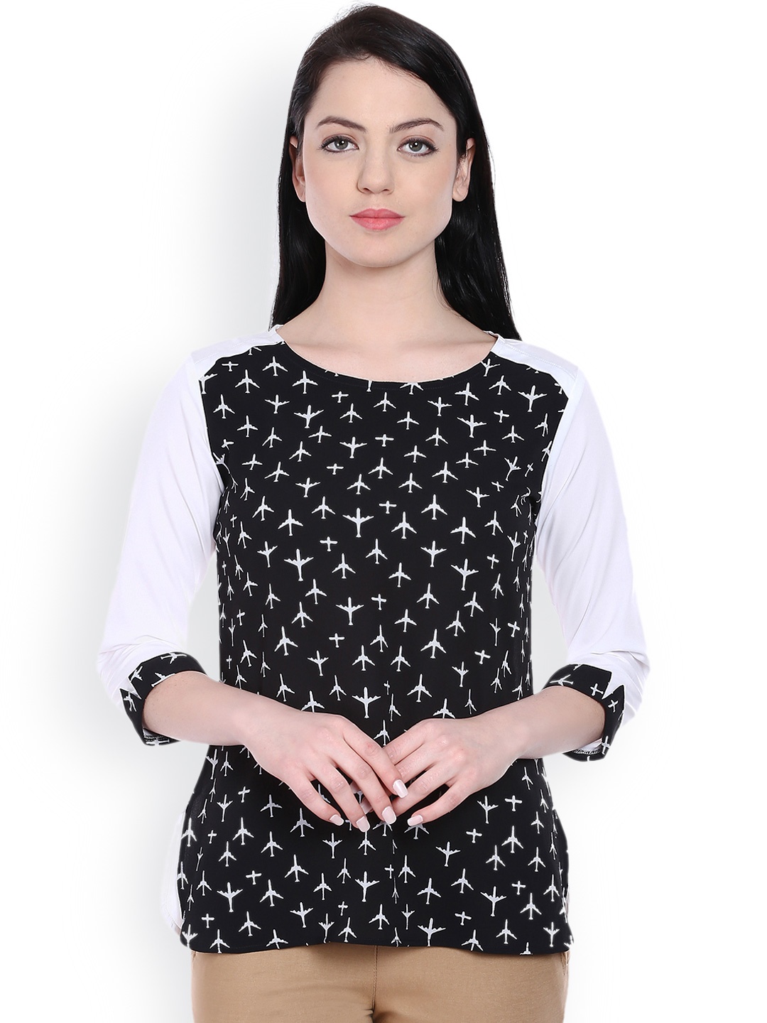 

Style Quotient Women Black & White Printed Top