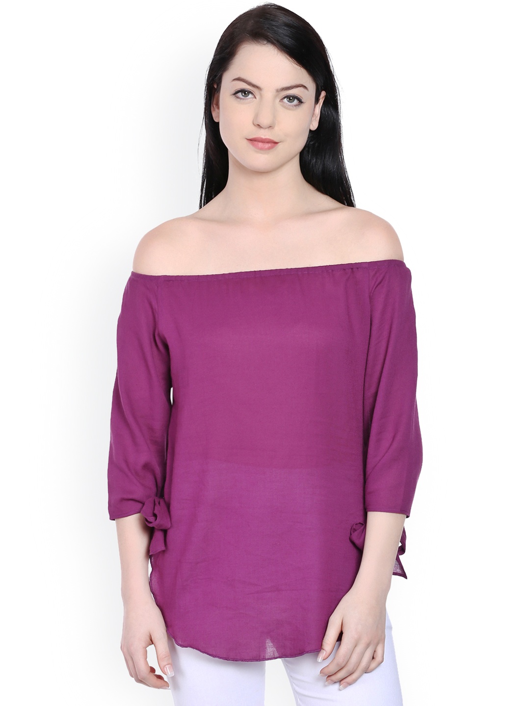 

Style Quotient Women Purple Solid Semi-Sheer Top