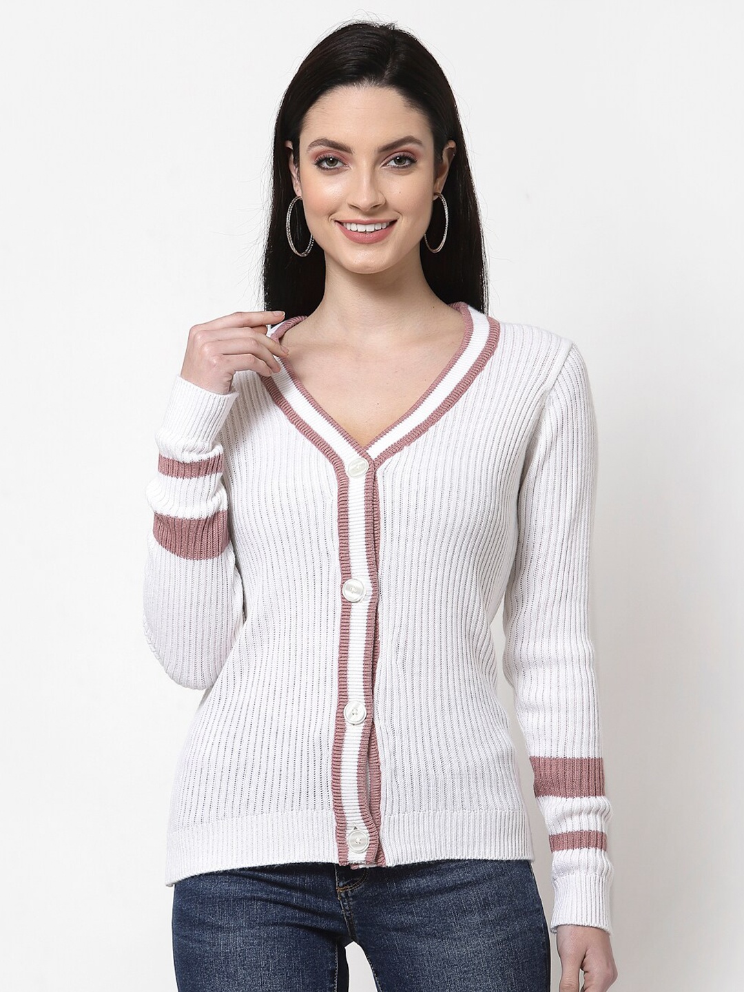 

Club York Women White & Brown Cardigan