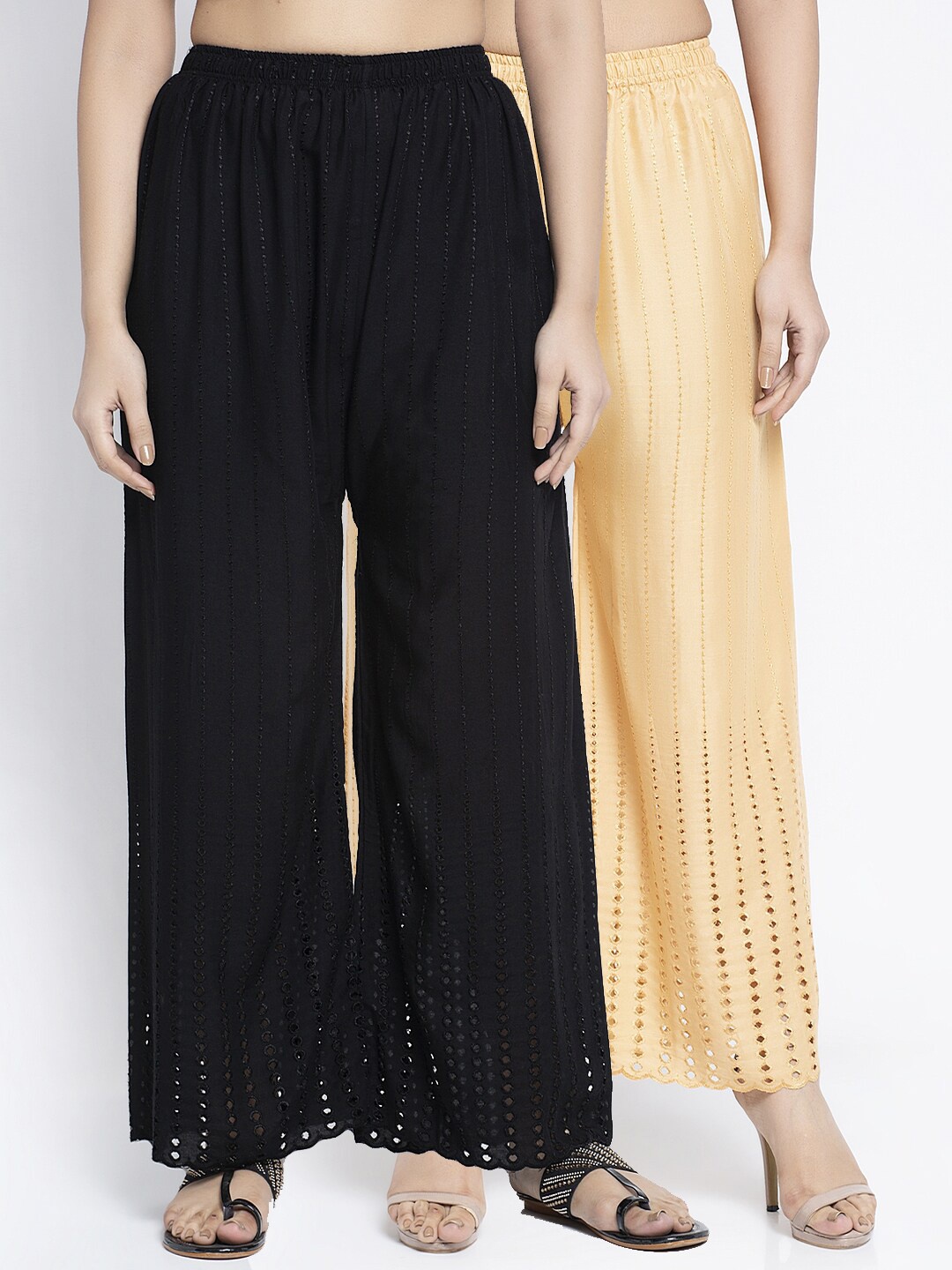 

Jinfo Set Of 2 Women Black & Beige Flared Knitted Ethnic Palazzos