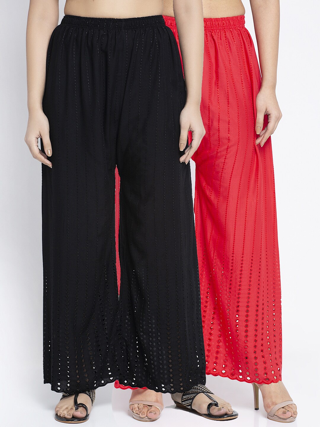 

Jinfo Women Black & Red 2 Flared Ethnic Palazzos