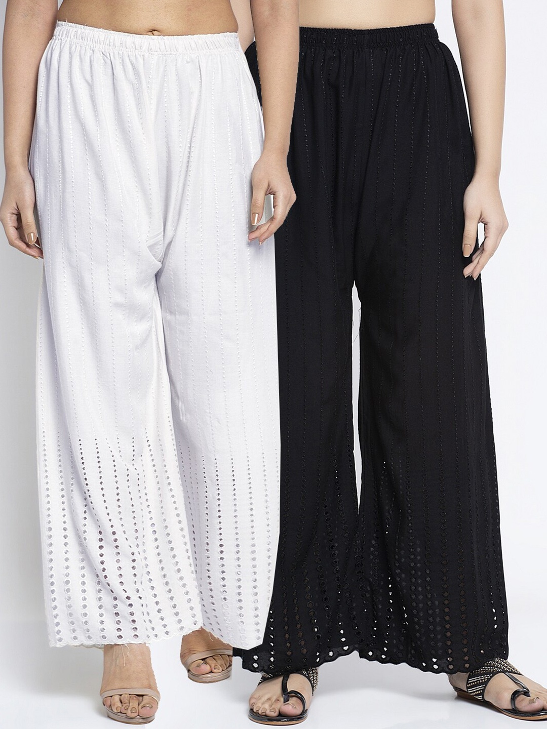 

Jinfo Women Pack Of 2 Black & White Embroidered Flared Ethnic Palazzos