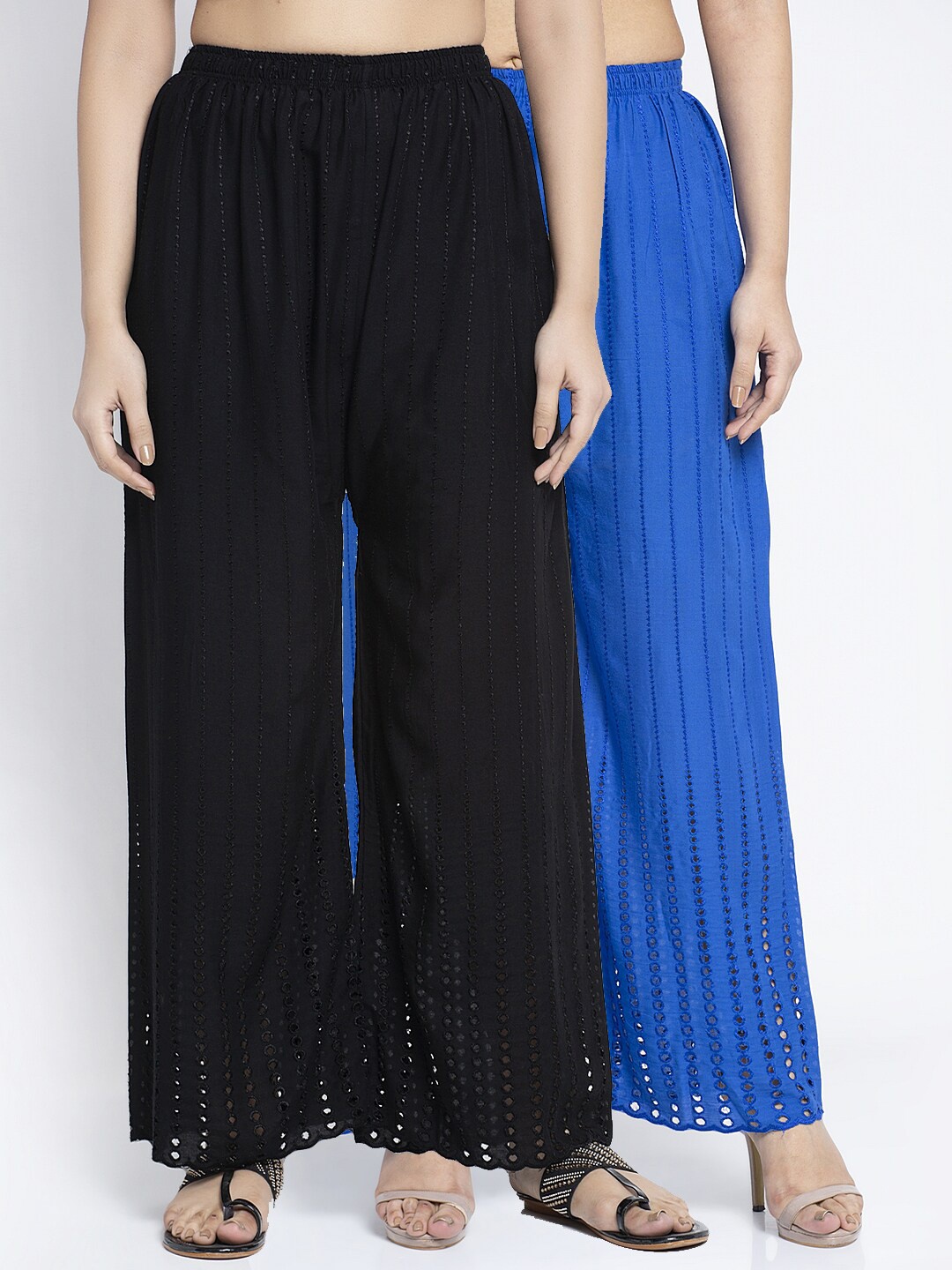 

Jinfo Women Black & Blue 2 Flared Ethnic Palazzos