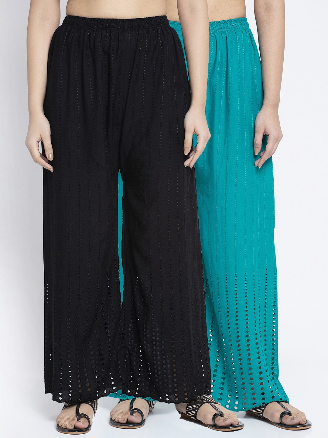 

Jinfo Set Of 2 Women Black & Blue Flared Ethnic Palazzos