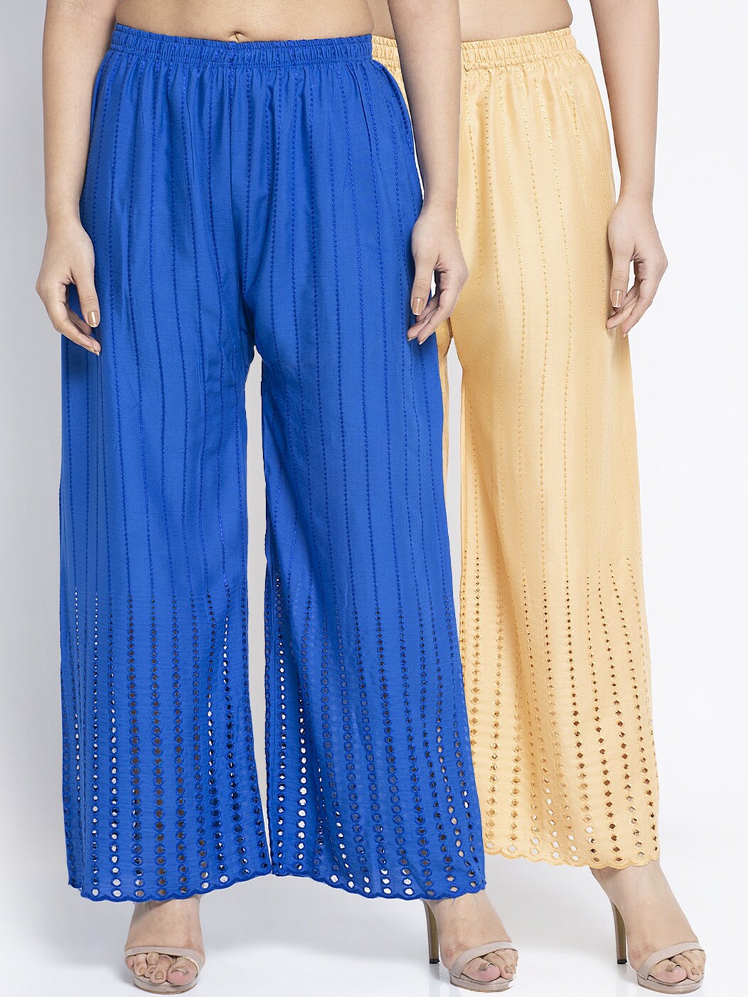 

Jinfo Women Pack of 2 Blue & Beige Palazzos