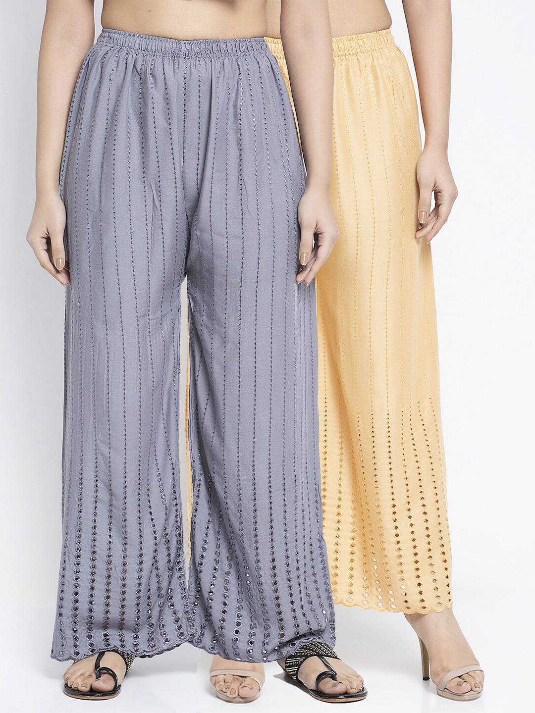 

Jinfo Women Pack of 2 Grey & Beige Palazzos