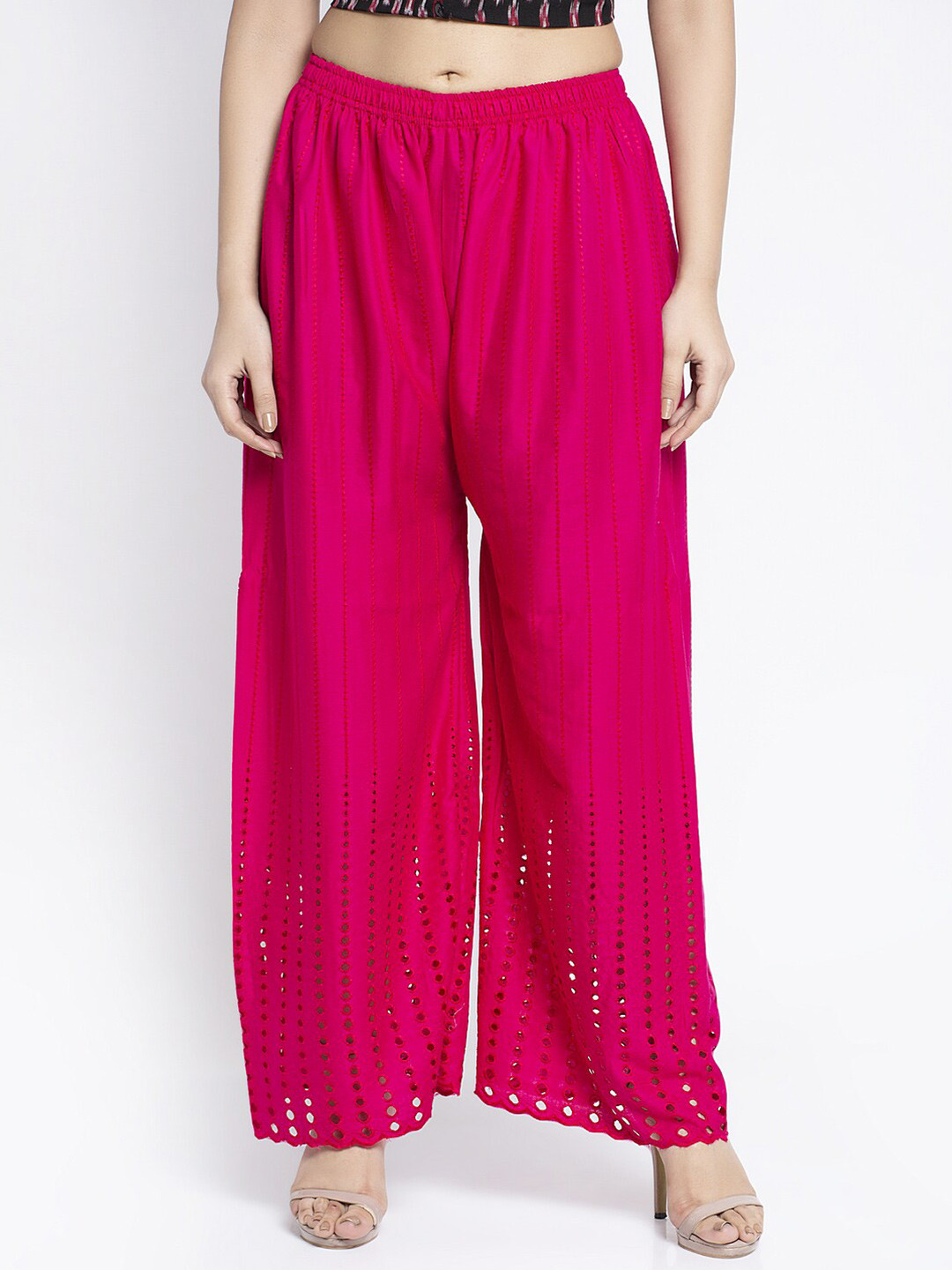 

Jinfo Women Pink Embroidered Flared Ethnic Palazzos