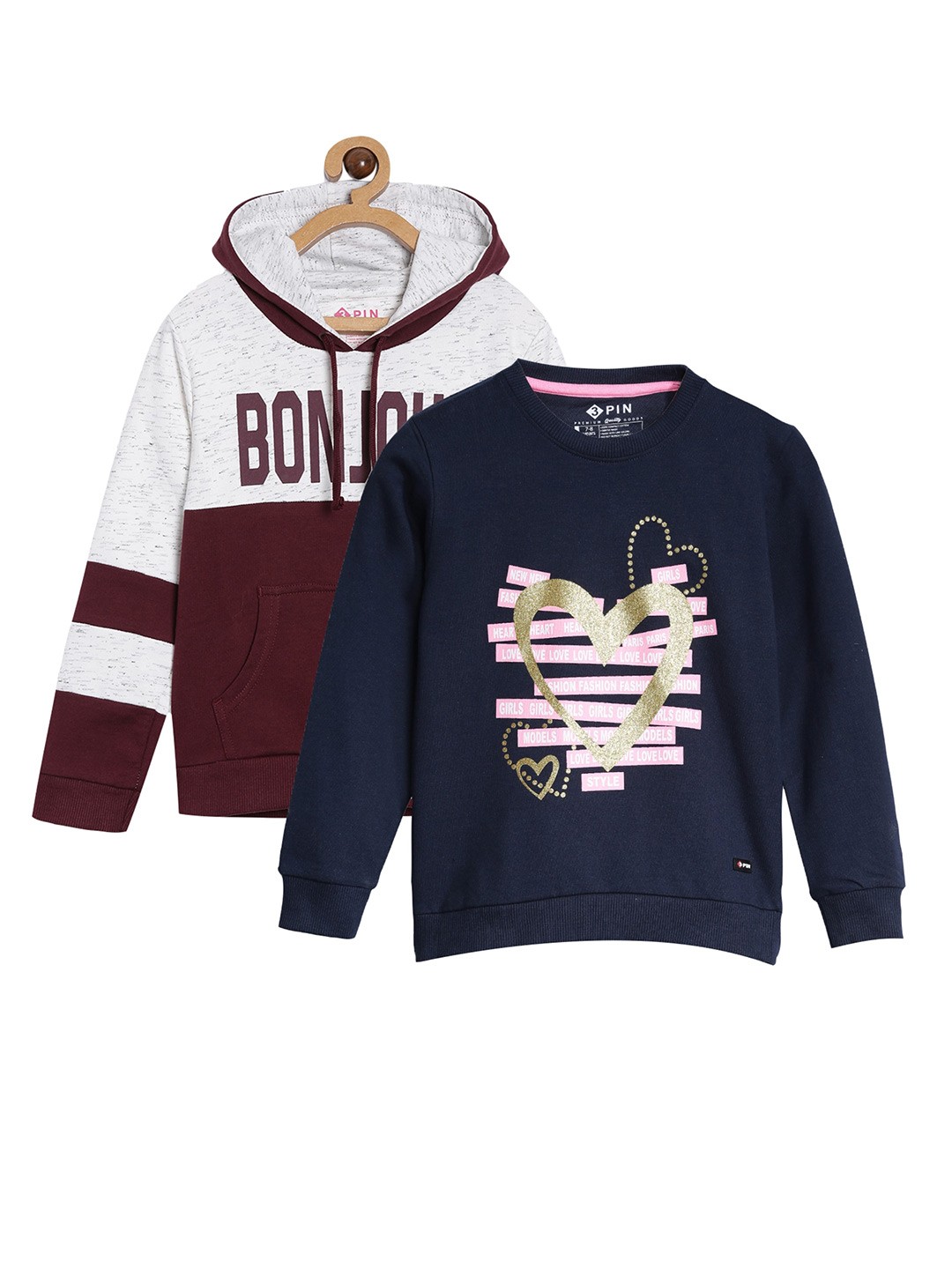 

3PIN Set of 2 Girls Navy Blue & Maroon Printed Sweatshirt