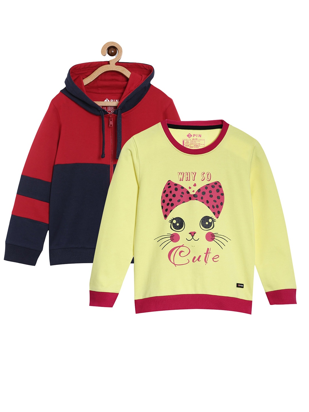 3PIN Girls Red & Yellow Set Of 2 Printed Sweatshirt