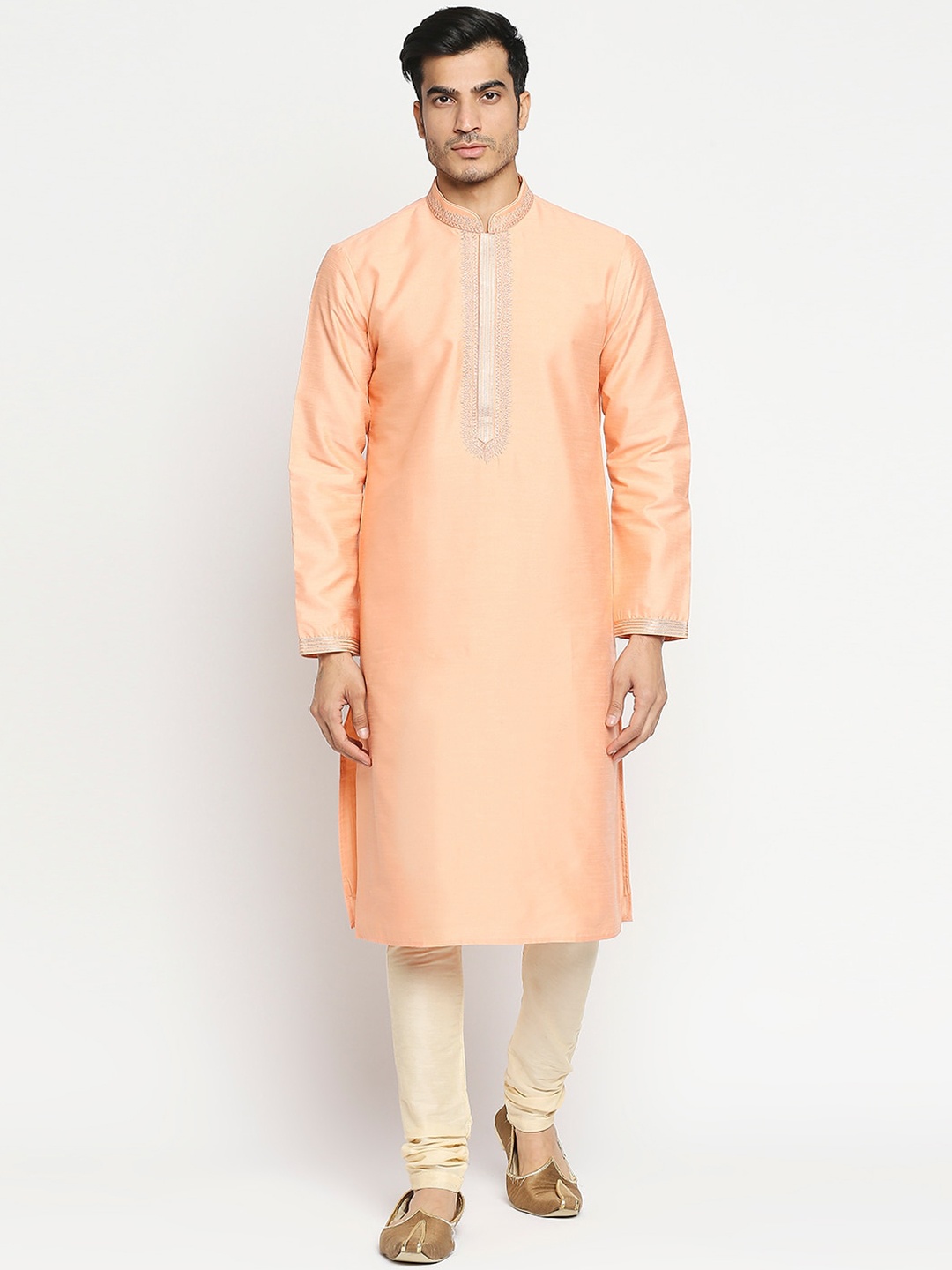 

Ethnicity Men Peach-Coloured Straight Kurta with Churidar