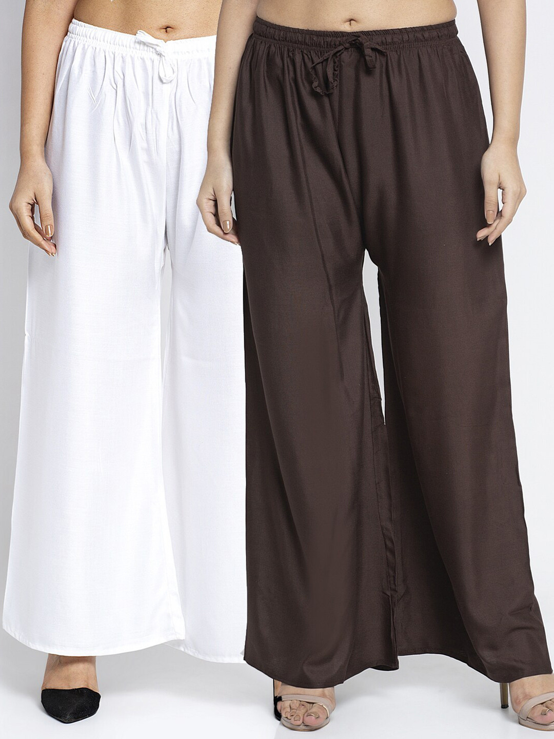 

Jinfo Women Pack of 2 White & Brown Palazzos