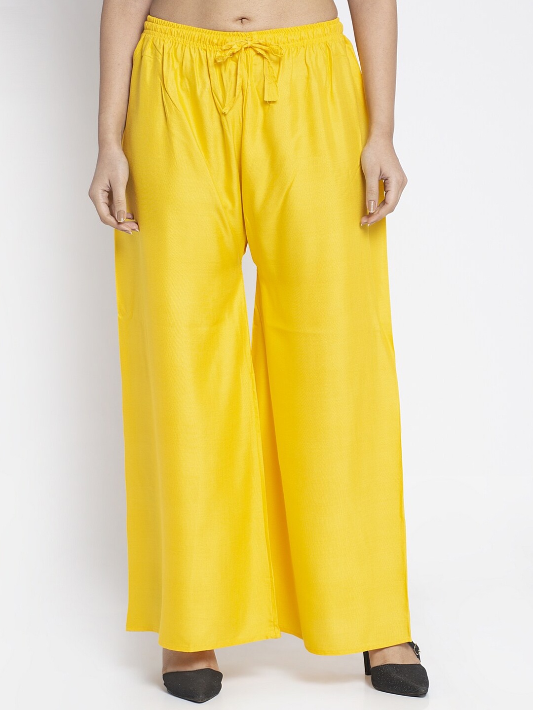 

Jinfo Women Yellow Flared Knitted Palazzos