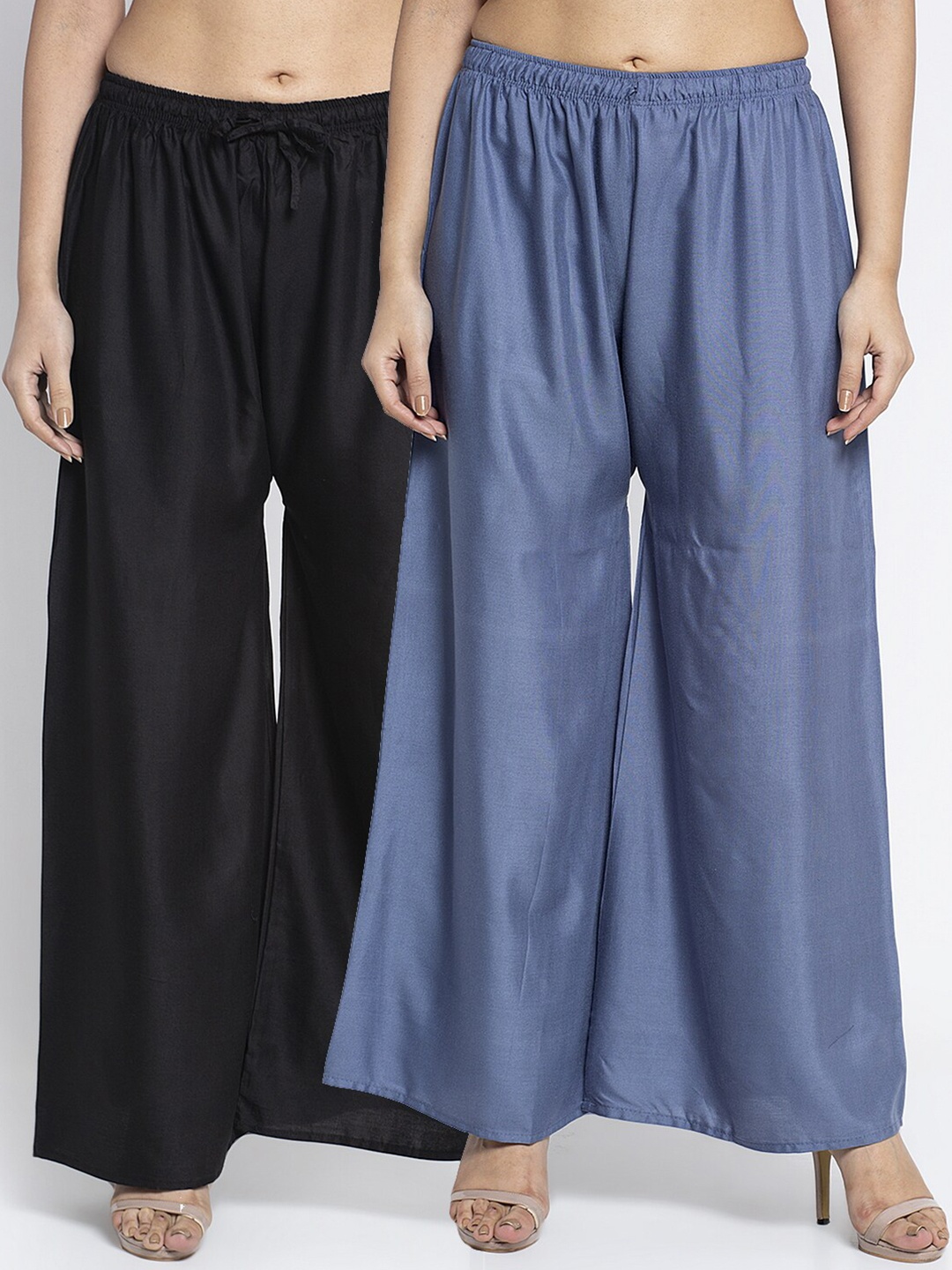 

Jinfo Women Pack Of 2 Black & Grey Flared Knitted Palazzos