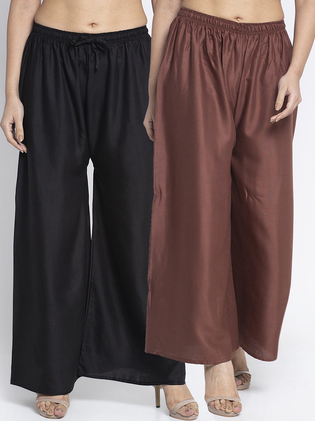 Jinfo Women Black & Brown Set Of 2 Solid Wide Leg Fit Palazzo