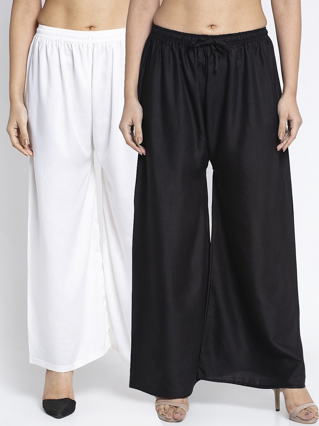 

Jinfo Set Of 2 Women Black & Off White Flared Ethnic Palazzos