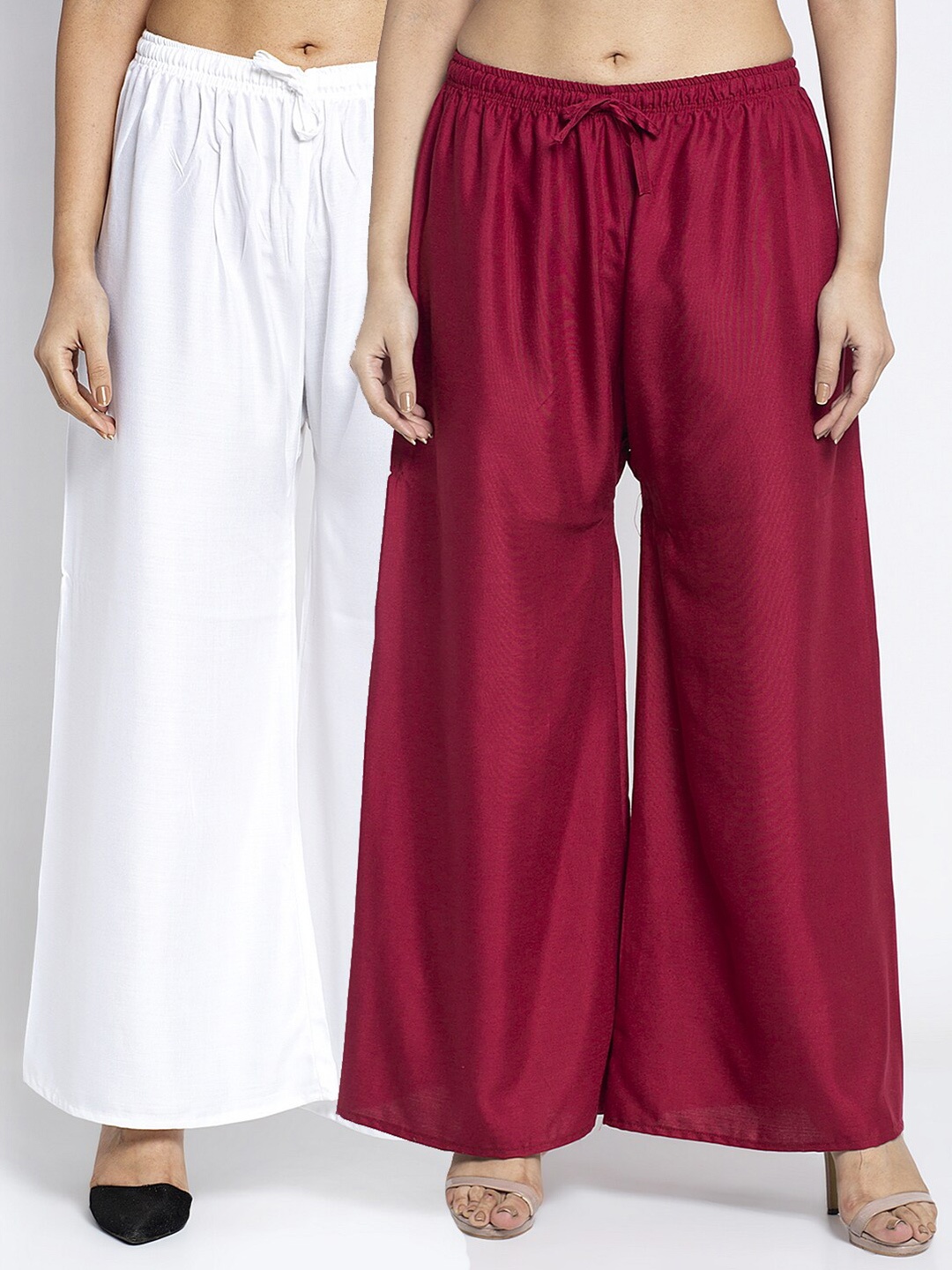

Jinfo Set-2 Women White & Maroon Flared Knitted Palazzos