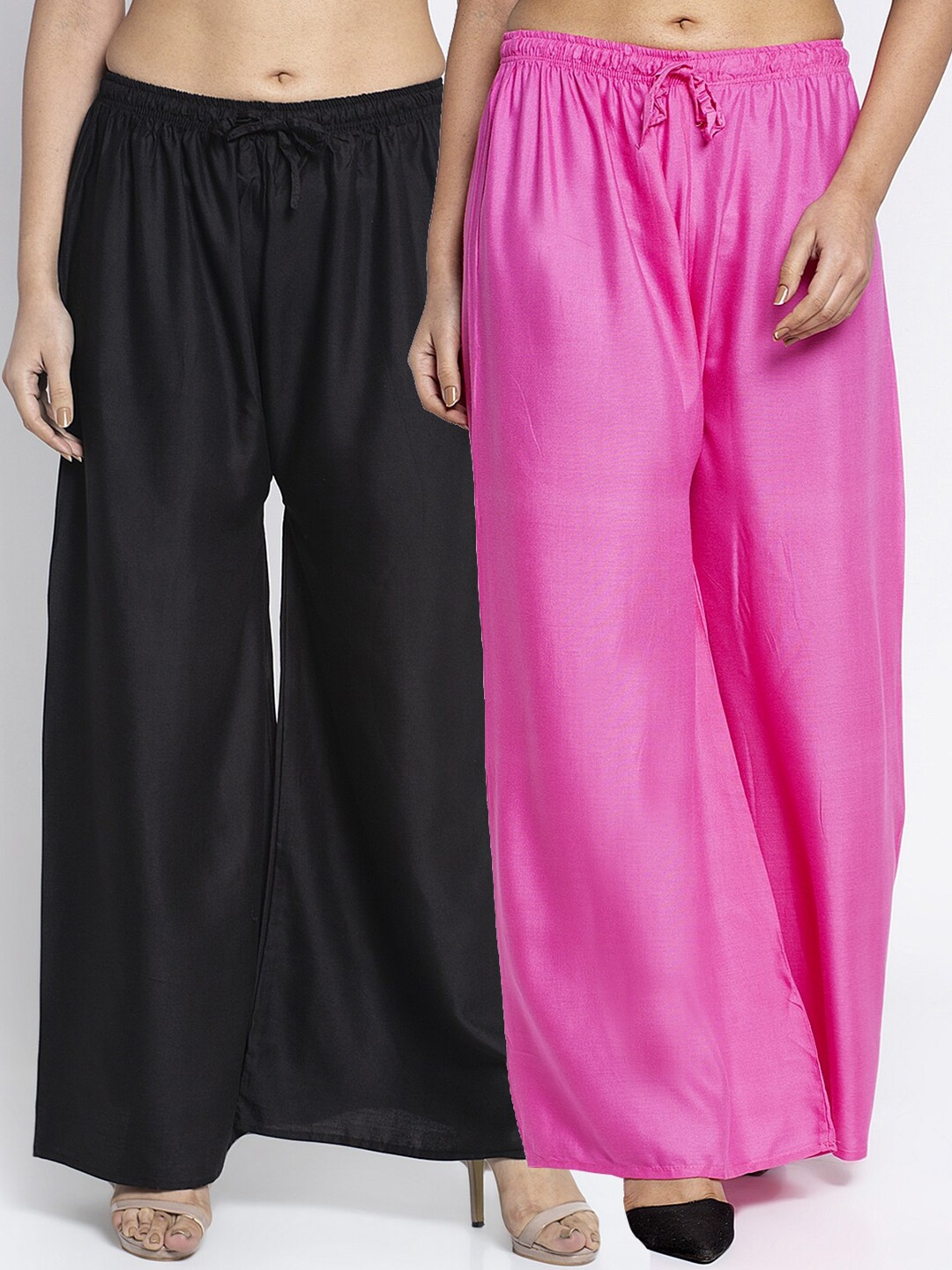 

Jinfo Women Pack of 2 Flared Ethnic Palazzos, Black