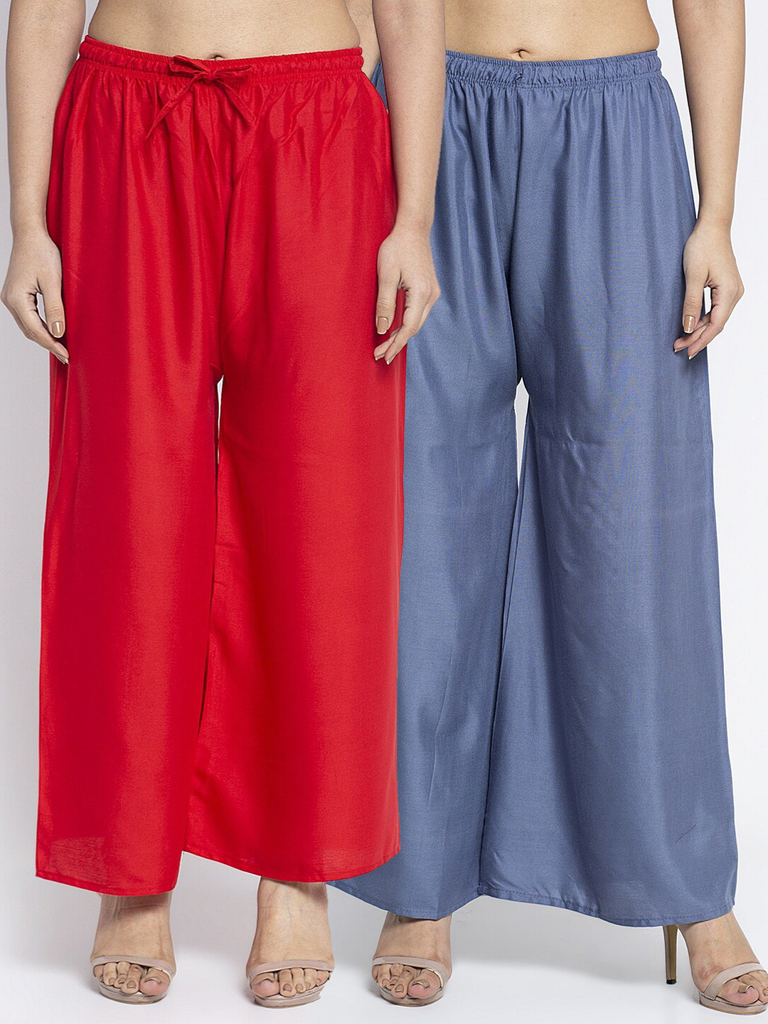 

Jinfo Women Pack of 2 Red & Grey Flared Knitted Ethnic Palazzos