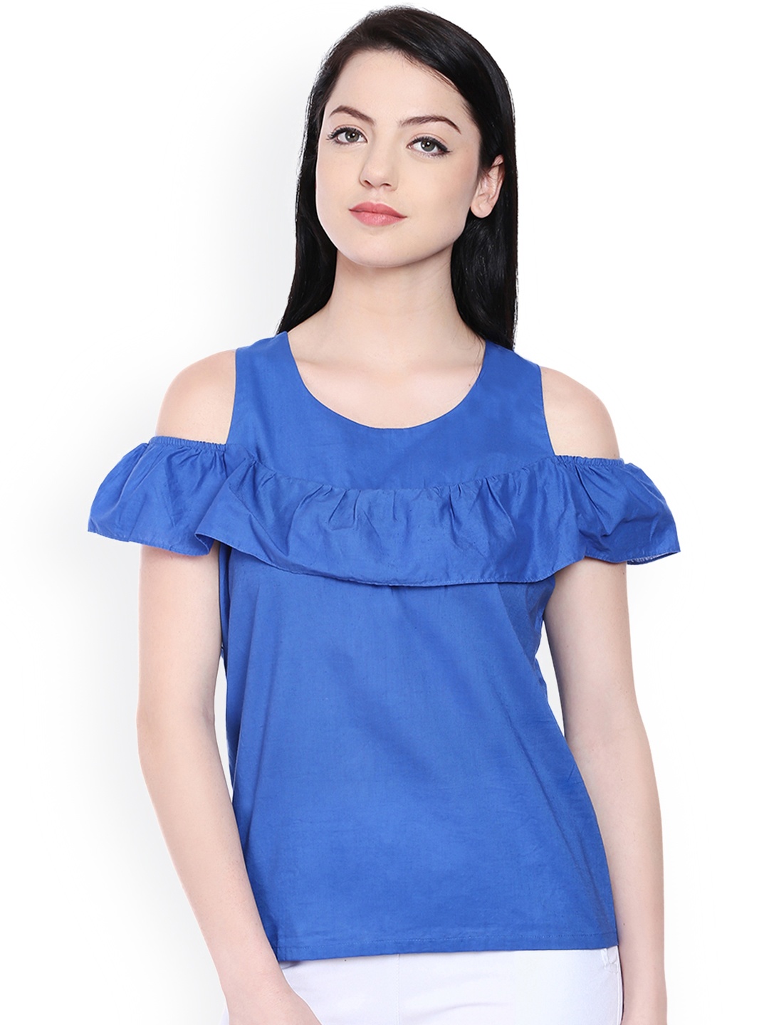 

Style Quotient Women Blue Cold-Shoulder Top