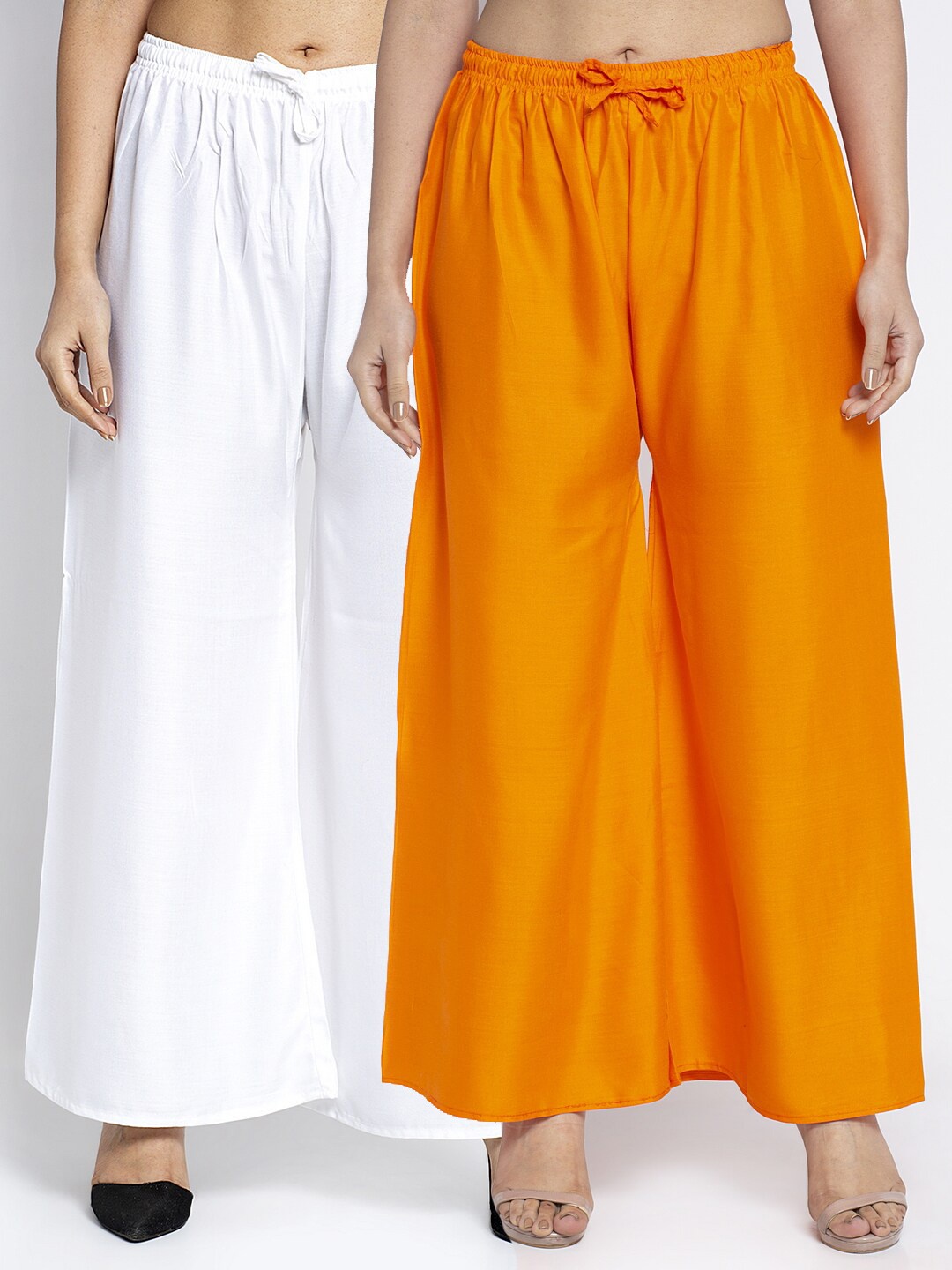 

Jinfo Women Pack Of 2 White & Yellow Flared Knitted Ethnic Palazzos
