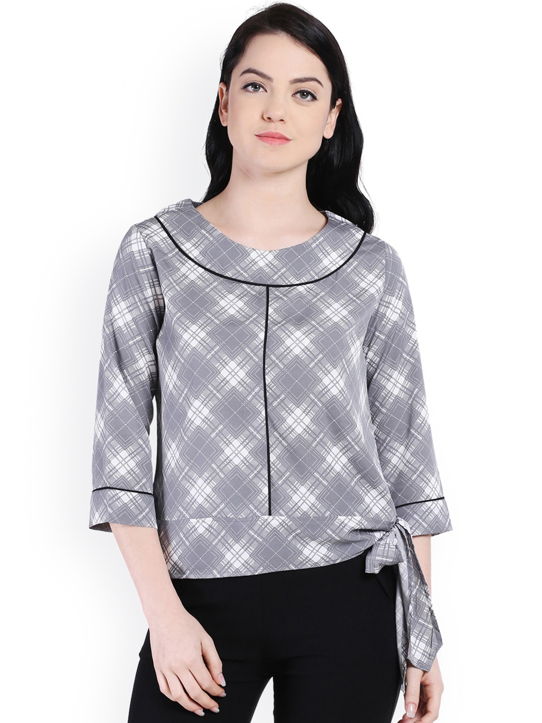 

Style Quotient Women Grey & White Checked Top