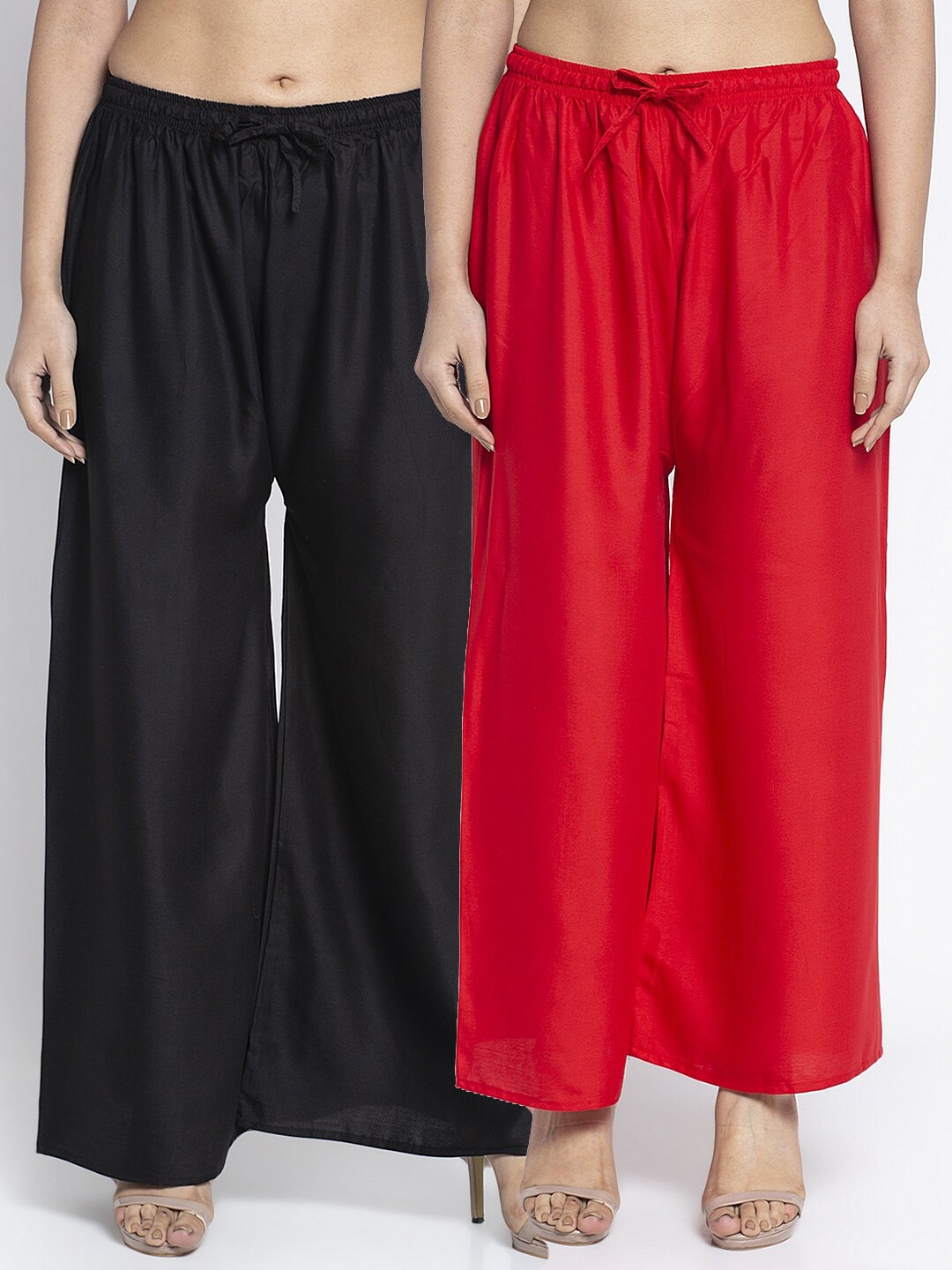 

Jinfo Women Pack of 2 Flared Knitted Palazzos, Black