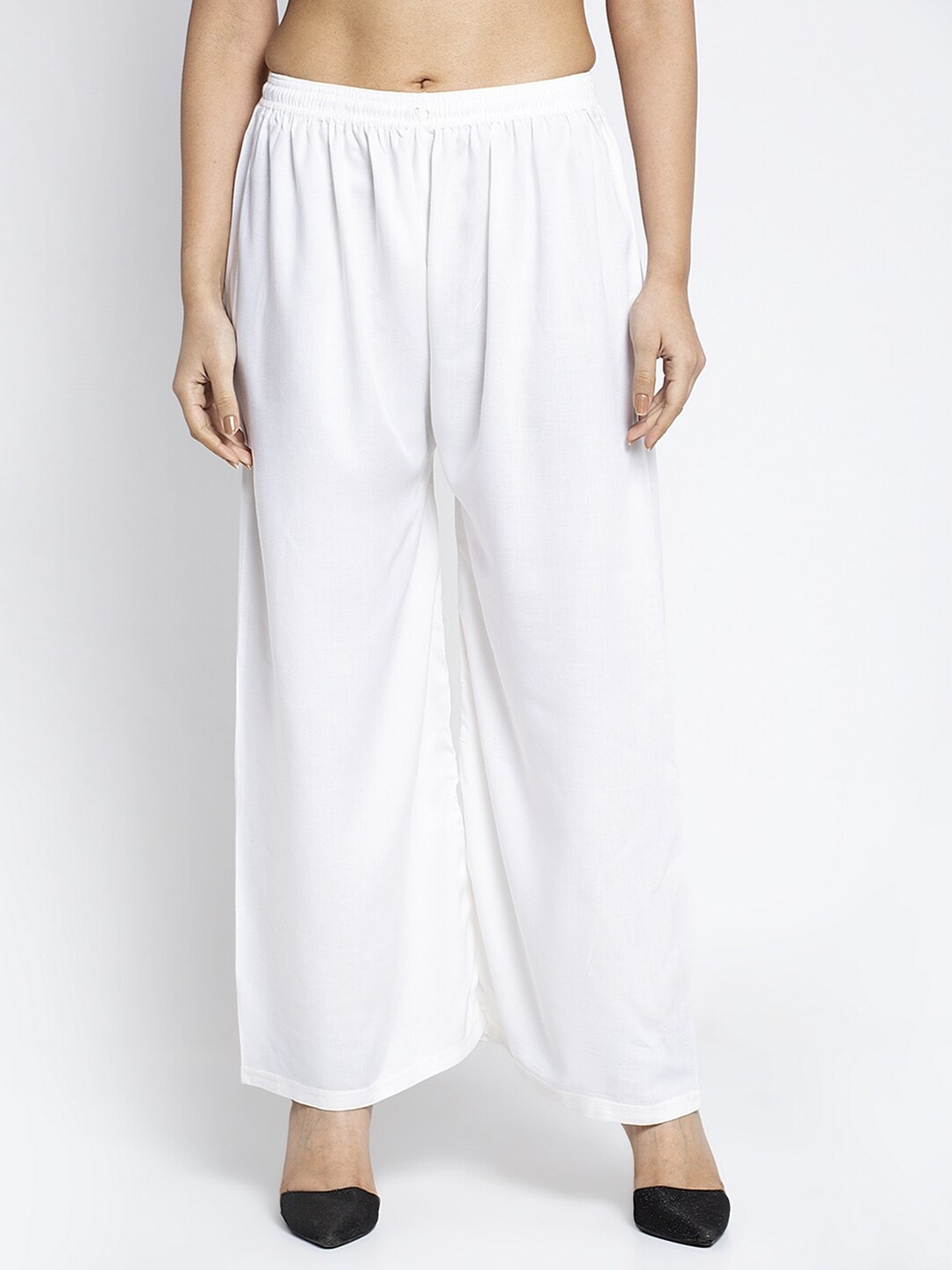 

Jinfo Women Off White Flared Knitted Ethnic Palazzos