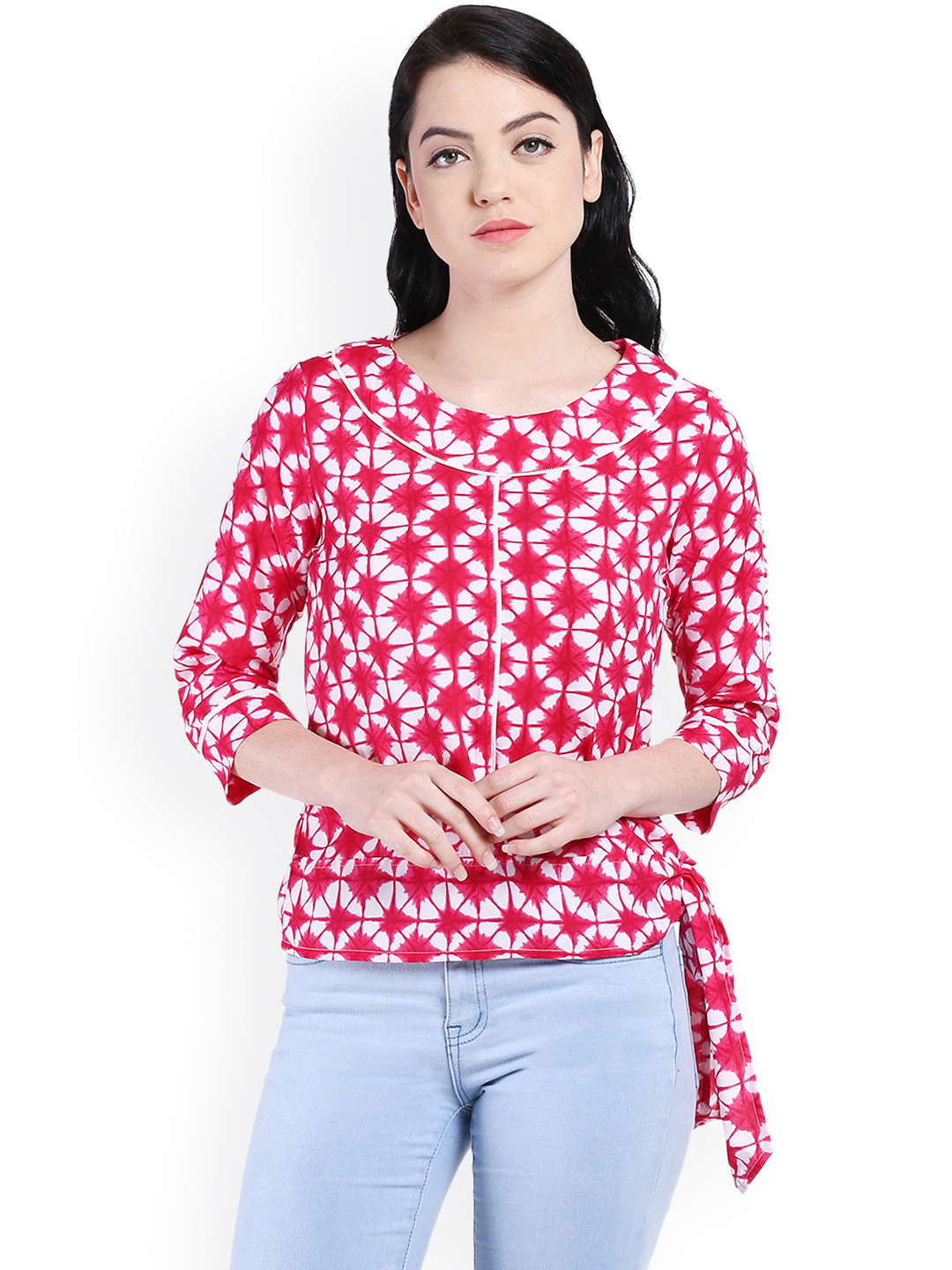 

Style Quotient Women Pink & White Printed Top