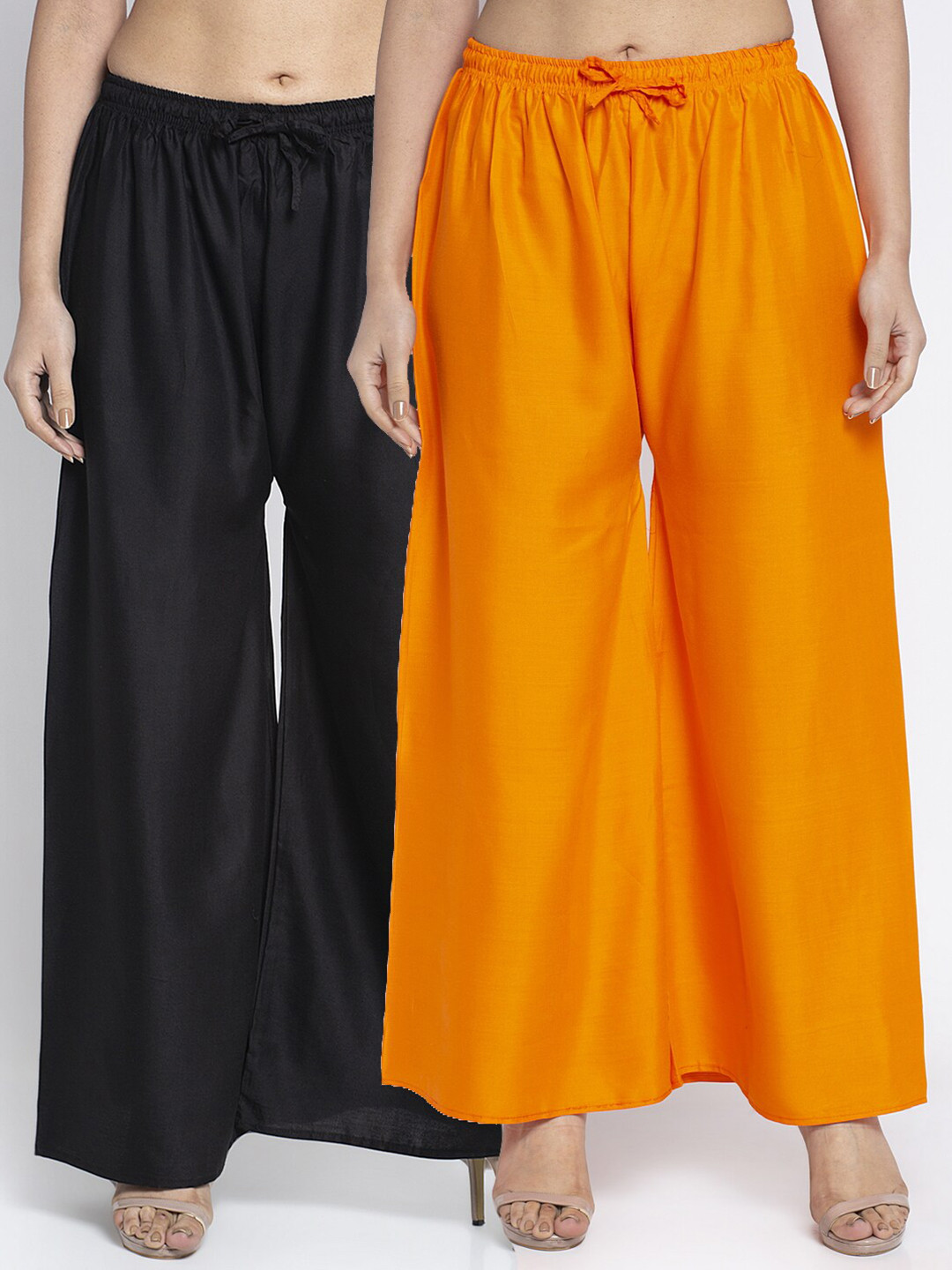 

Jinfo Women Black & Orange Set of 2 Solid Flared Knitted Ethnic Palazzos