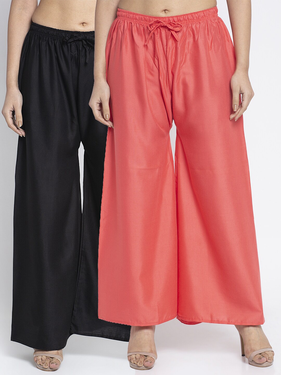 

Jinfo Women Pack Of 2 Black & Pink Solid Flared Palazzo