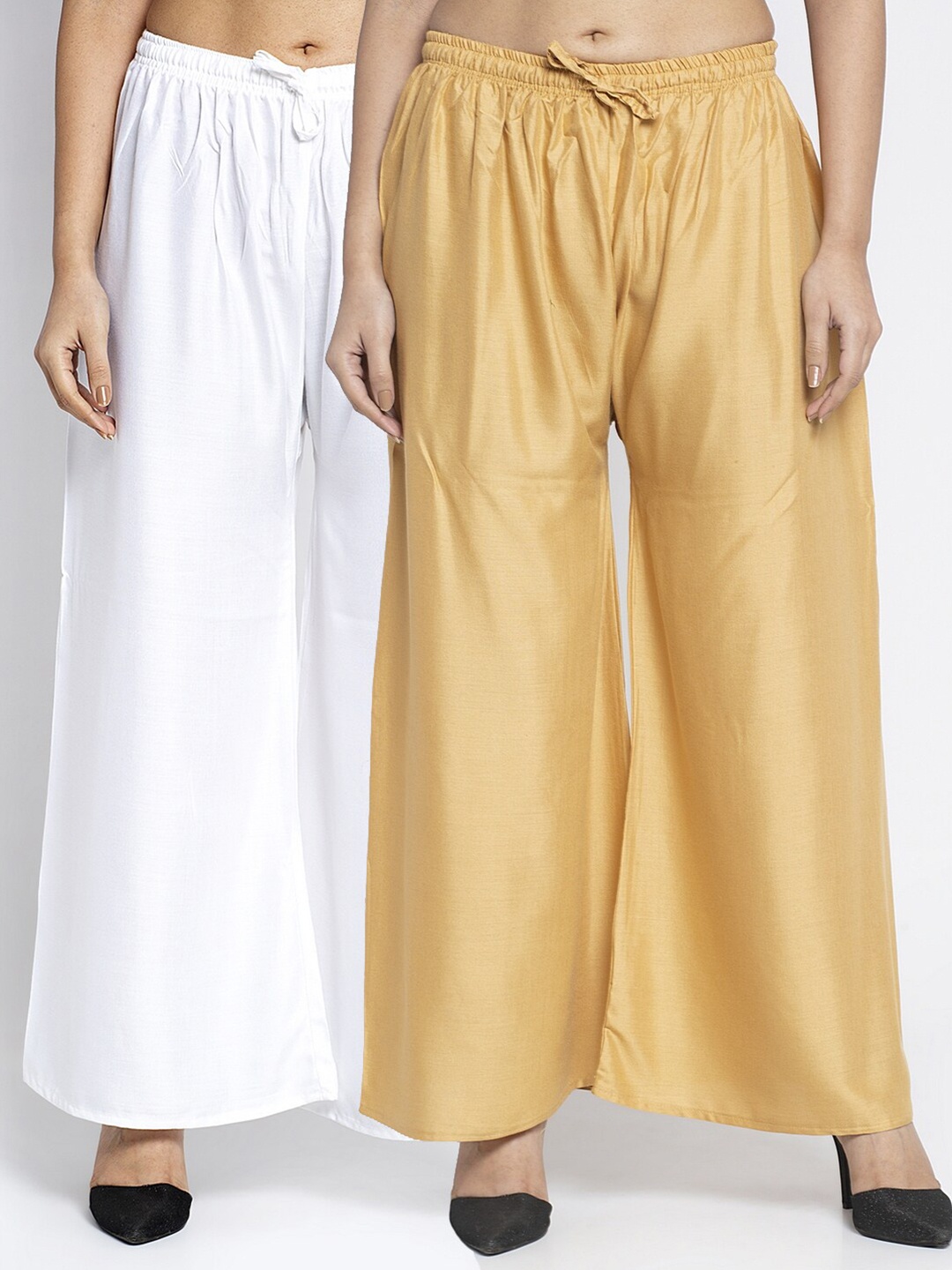 

Jinfo Set-2 Women White & Beige Flared Knitted Ethnic Palazzos