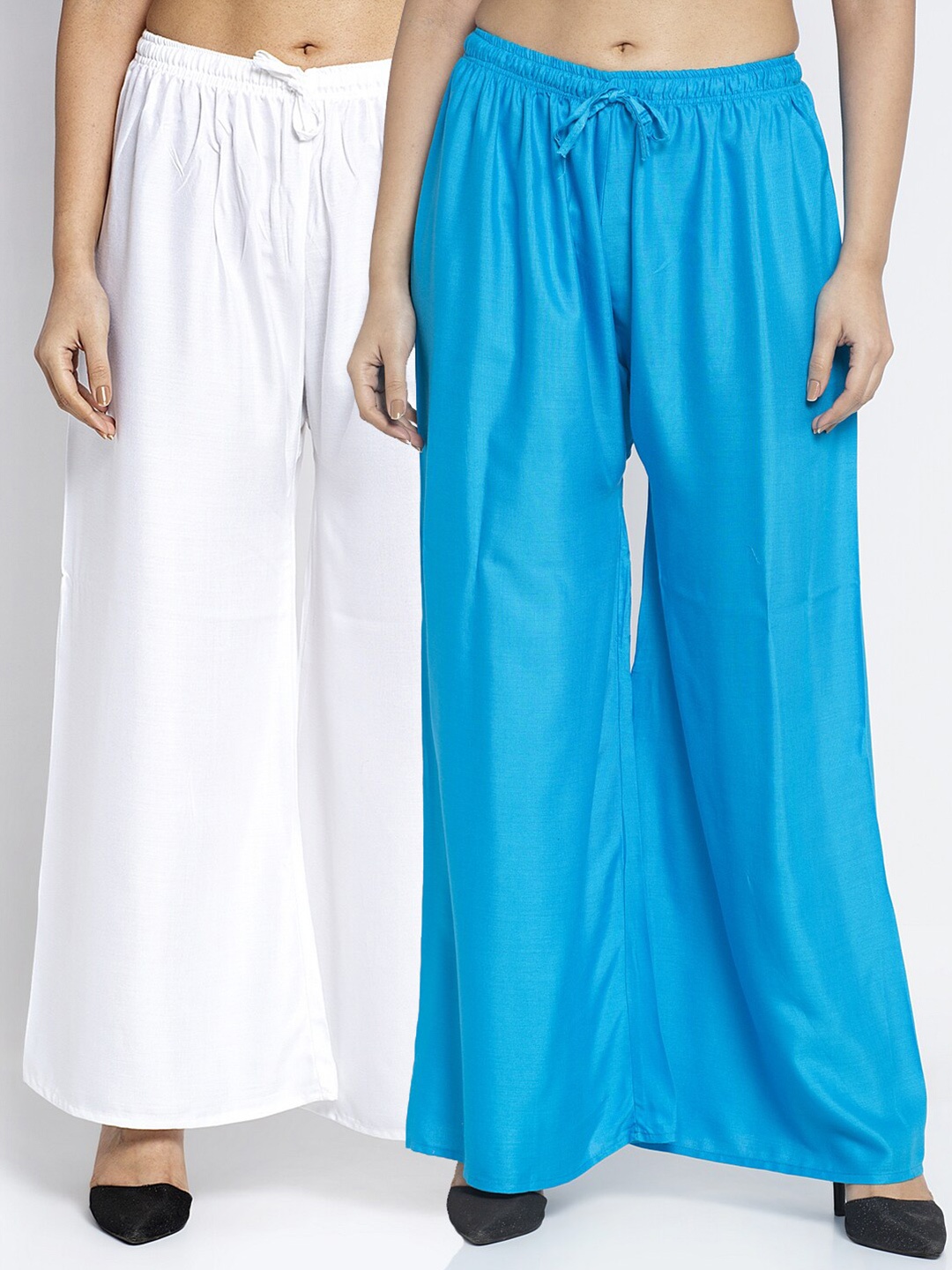 Jinfo Women White & Turquoise Blue 2 Ethnic Palazzos