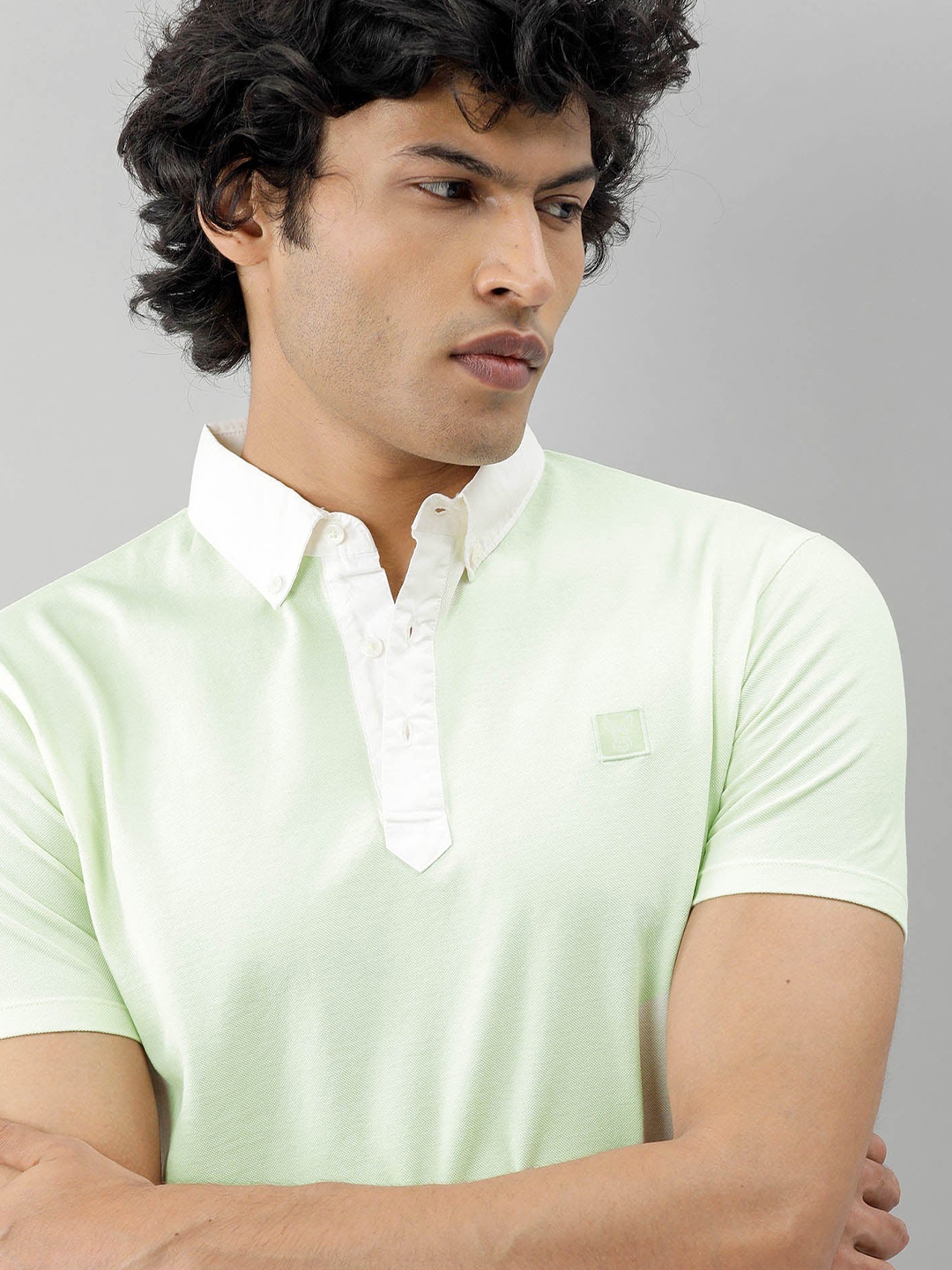

RARE RABBIT Men Parma Polo Collar Pure Cotton Slim Fit T-Shirt, White