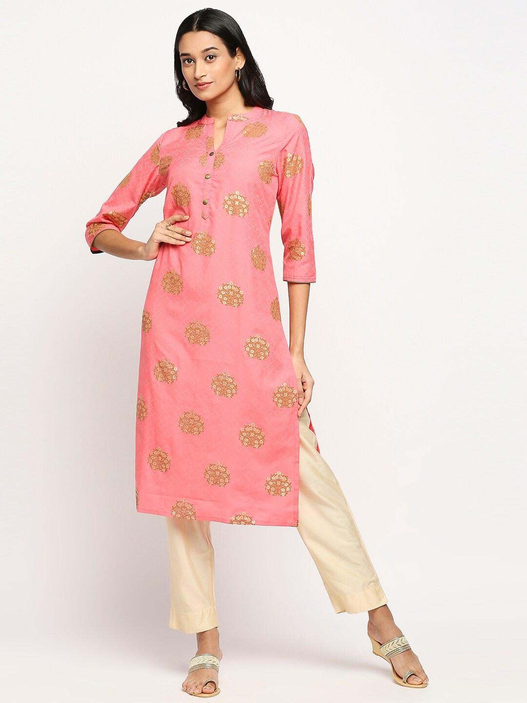 

Ethnicity Pink Floral Printed Kurti