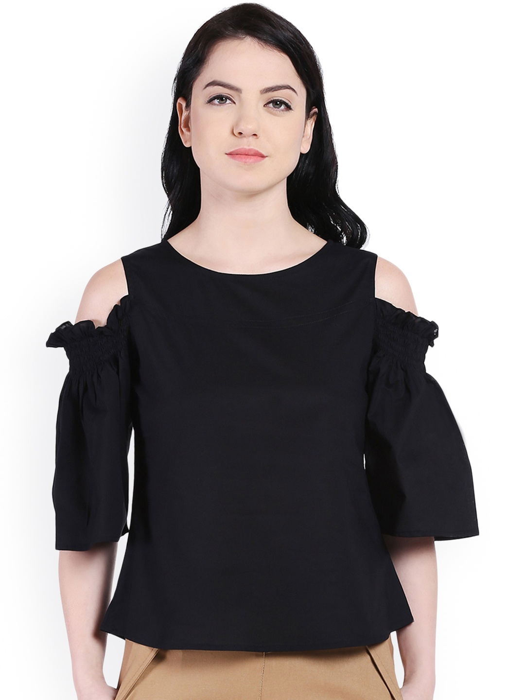 

Style Quotient Women Black Cold-Shoulder Top