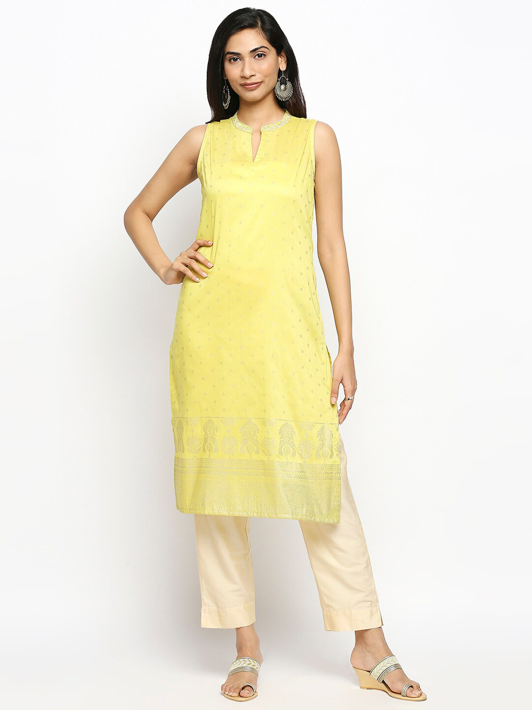 

Ethnicity Lime Green Floral Printed Kurti