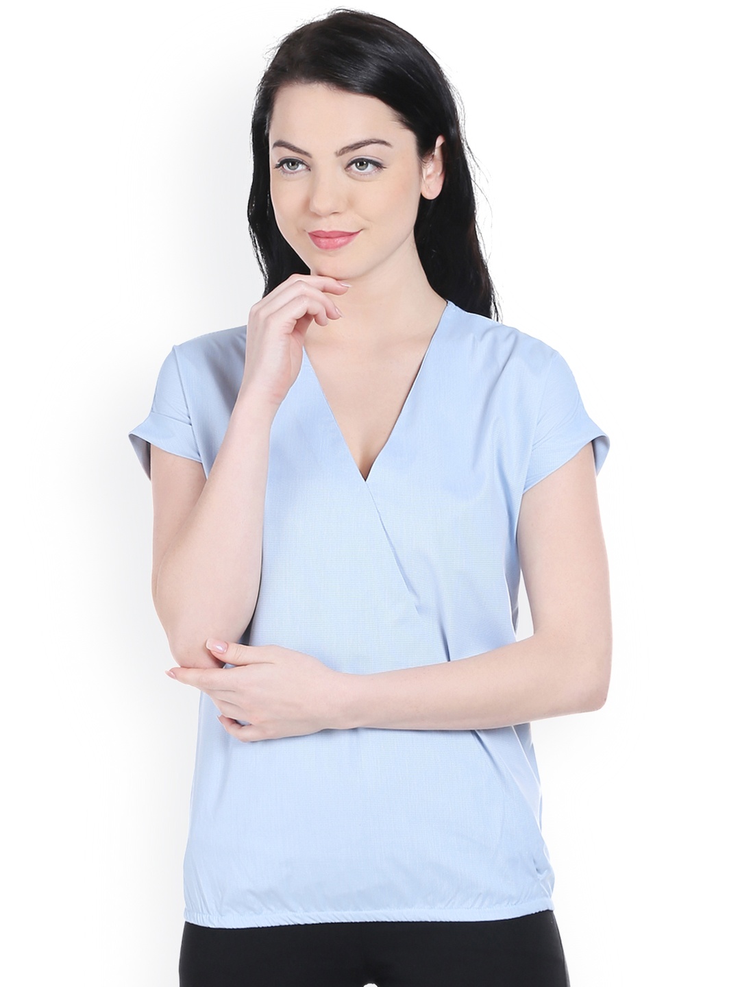 

Style Quotient Women Blue Solid Wrap Top