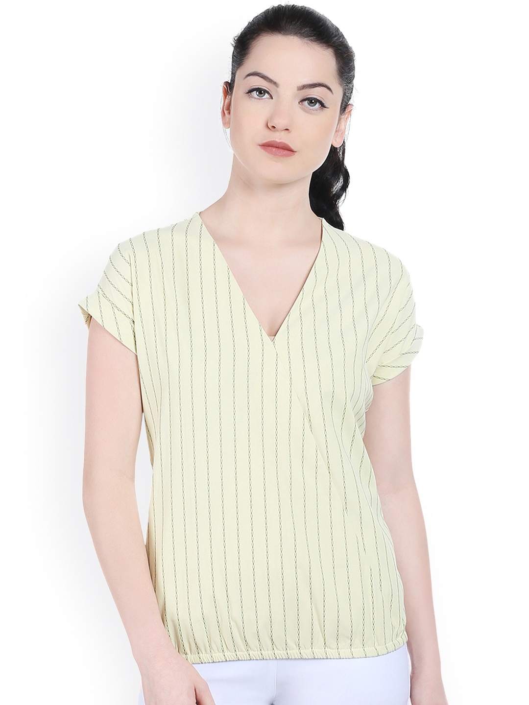 

Style Quotient Women Green Striped Regular Top