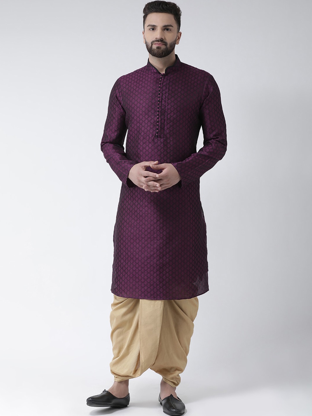 

Chitwan Mohan Men Purple Angrakha Dupion Silk Kurta with Dhoti Pants